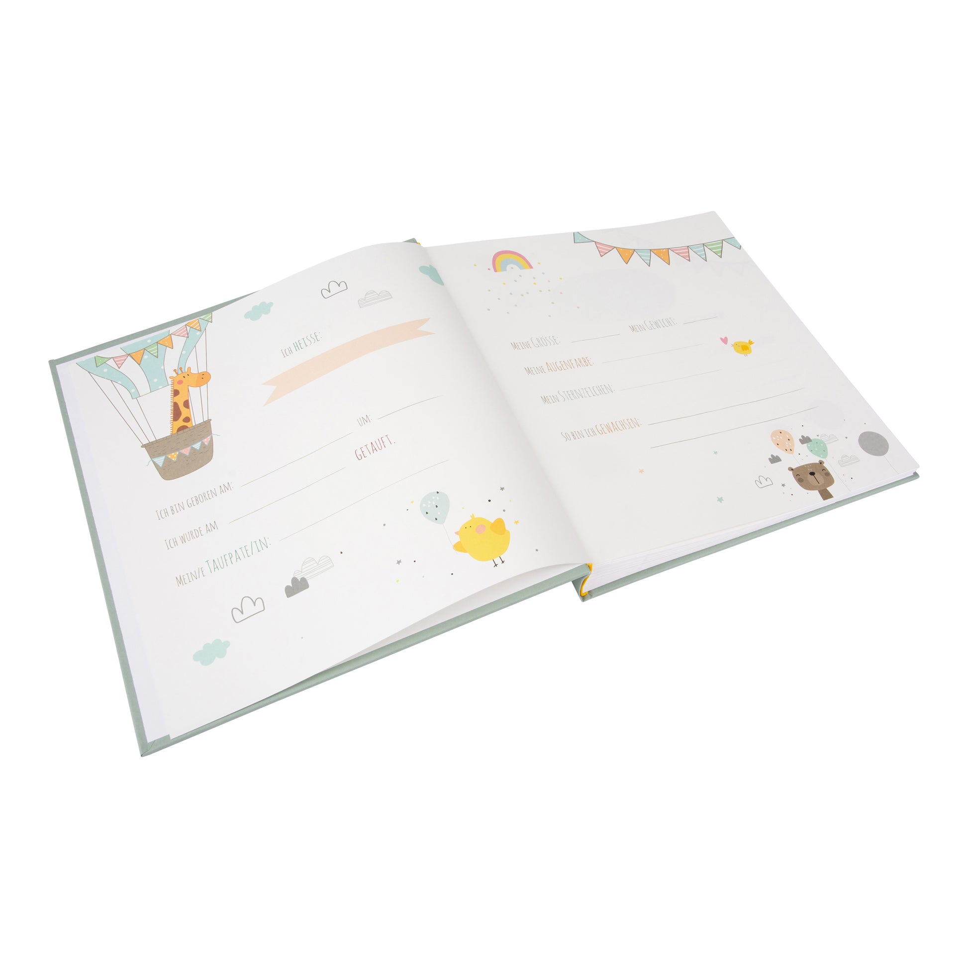 A Goldbuch light green Baby Boy photo album with elegant design, ideal for your treasured moments, with additional page for the baby name.