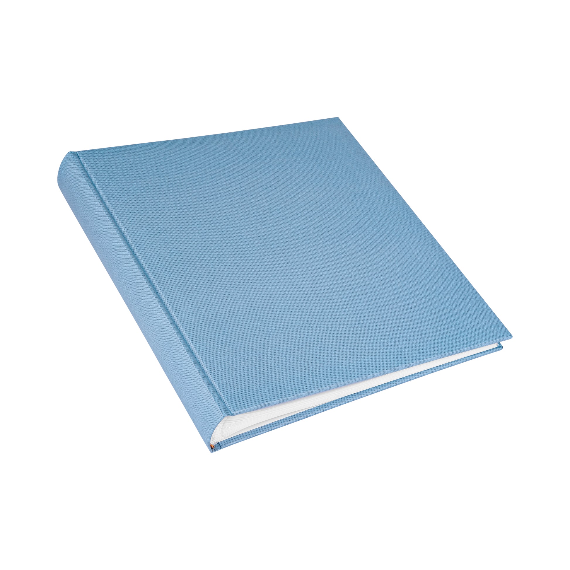 A blue Goldbuch photo album resting on a white background, showcasing its vibrant color and sleek design.