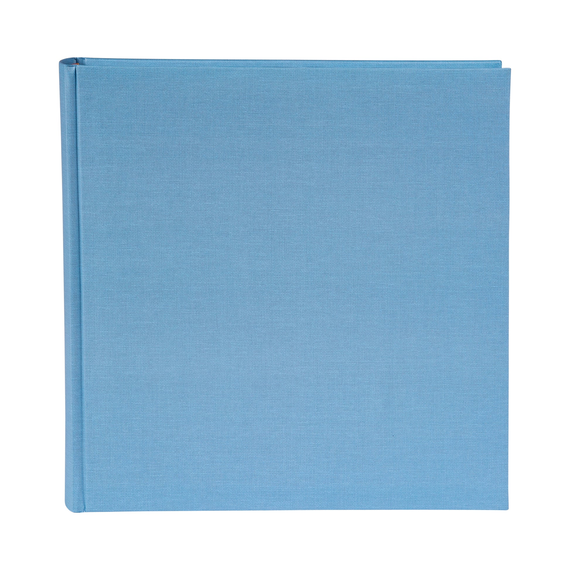 A blue Goldbuch photo album resting on a white background, showcasing its vibrant color and sleek design.