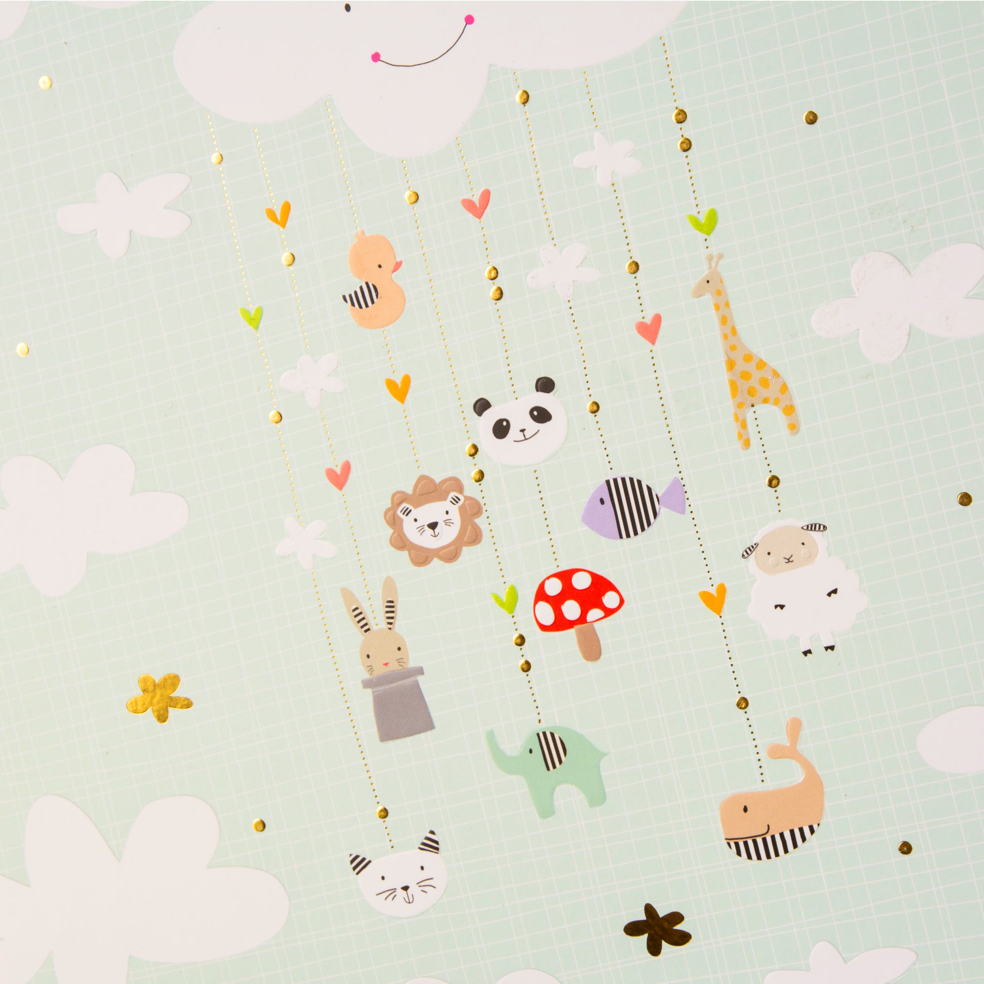 A delightful Goldbuch baby photo album decorated with various animals and soft, fluffy clouds.