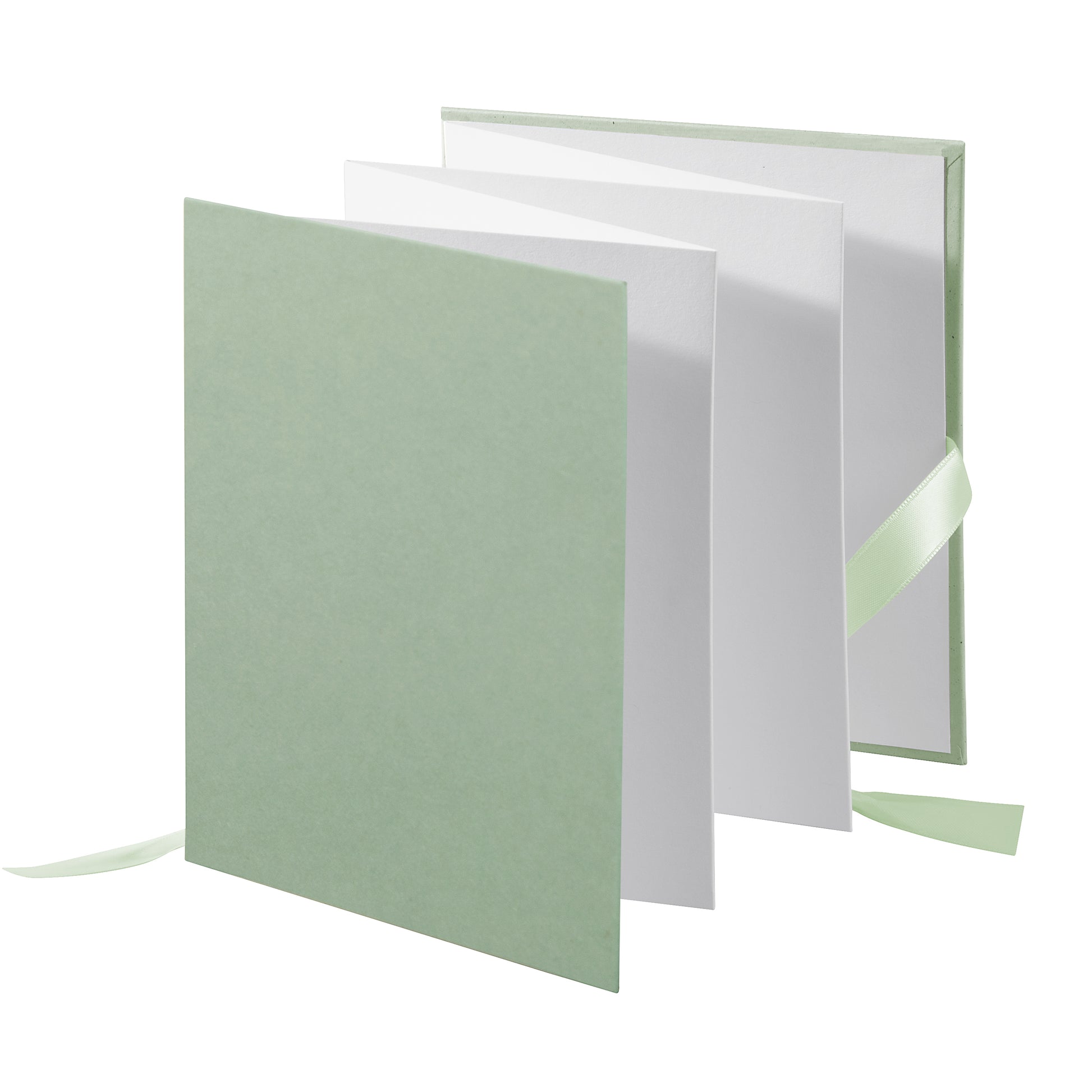 A beautifully crafted pastel green Goldbuch leporello featuring a charming light green bow.