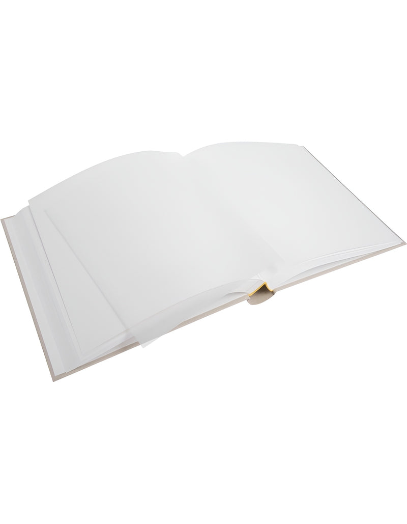 An open Photo Album with blank pages and a place for your precious photos, featured in the Goldbuch Photo Album collection.