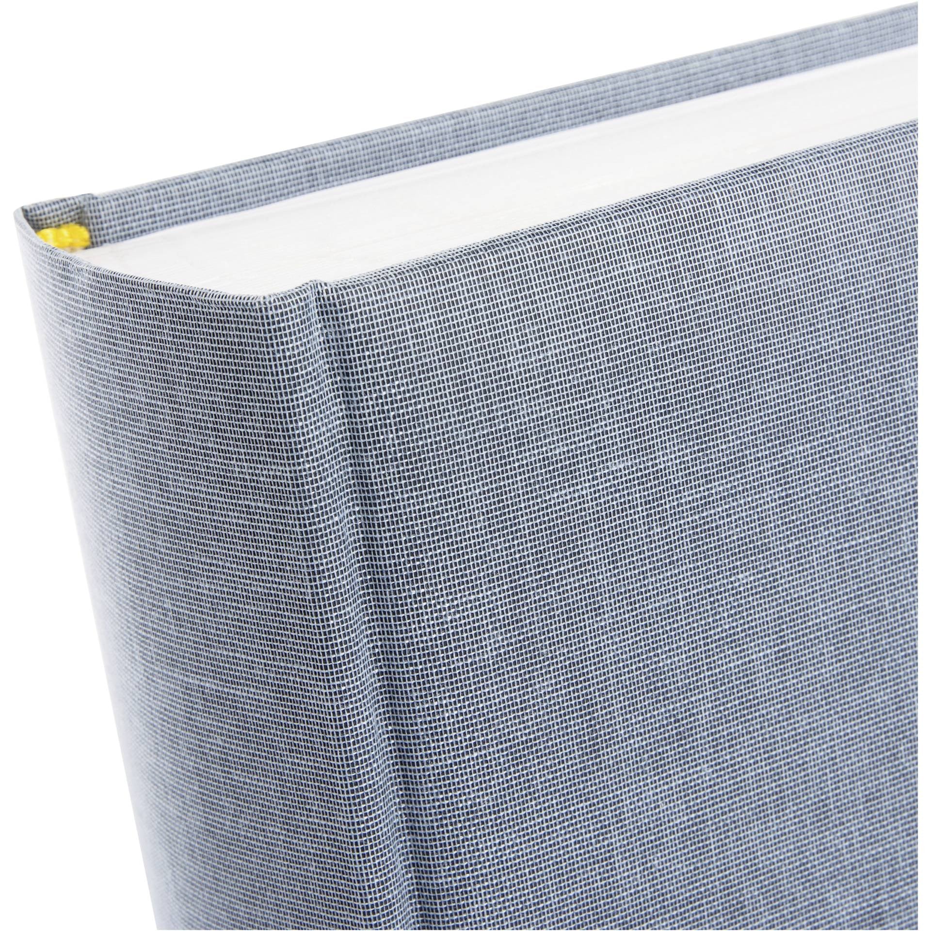 An elegant Goldbuch photo album with blue grey linen pattern, suitable for adding charm to a photo album collection.