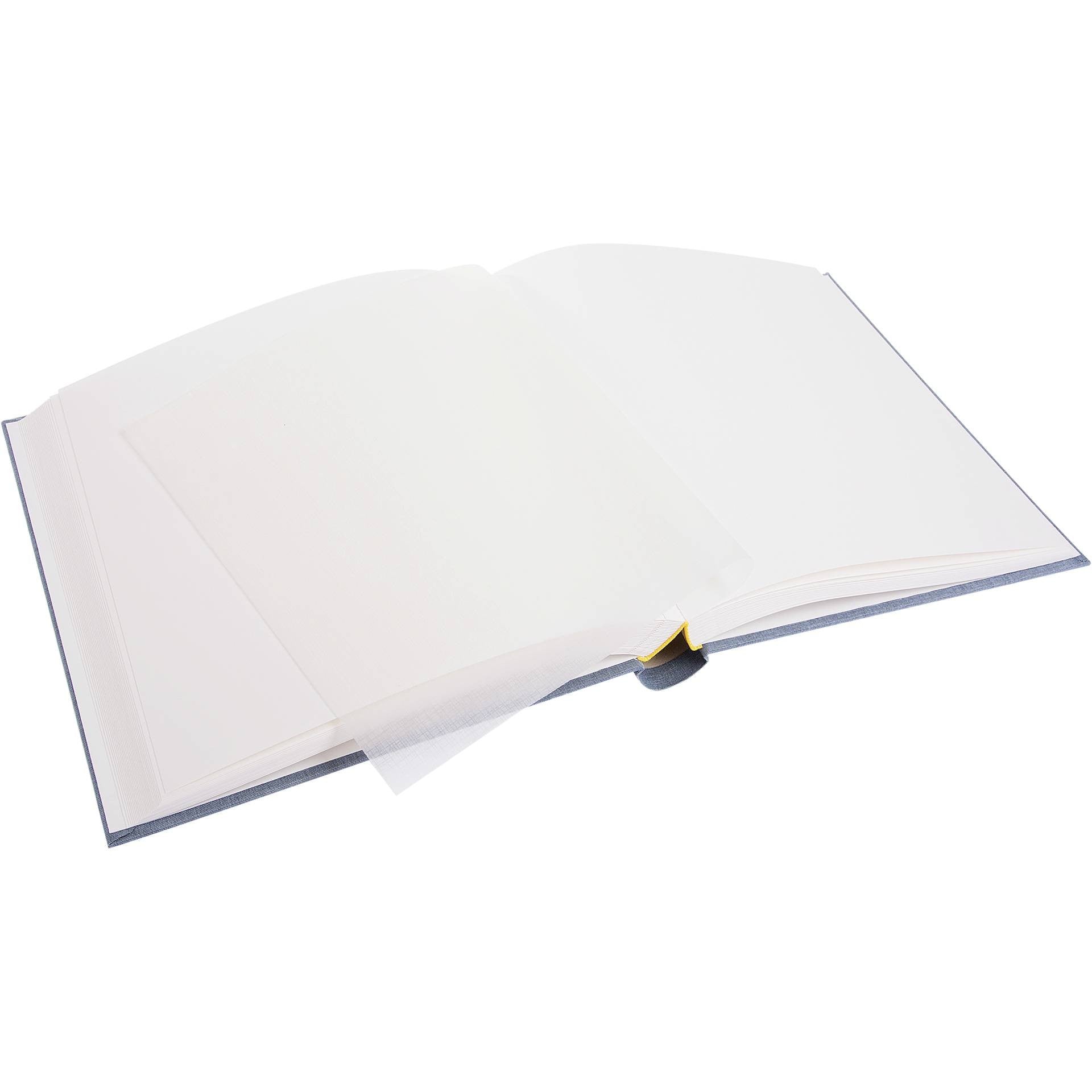 An open Photo Album with blank pages and a place for your precious photos, featured in the Goldbuch Photo Album collection.