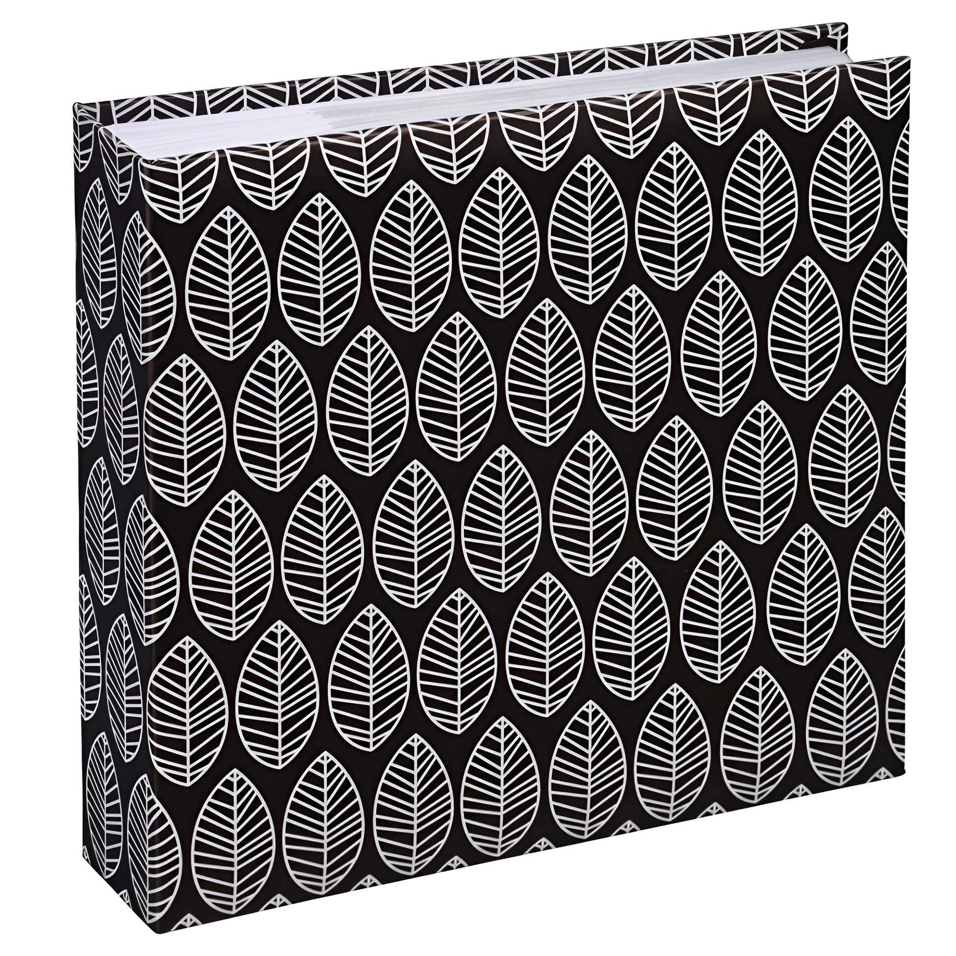 A Hama photo album with an elegantly presented white and black leaf pattern.