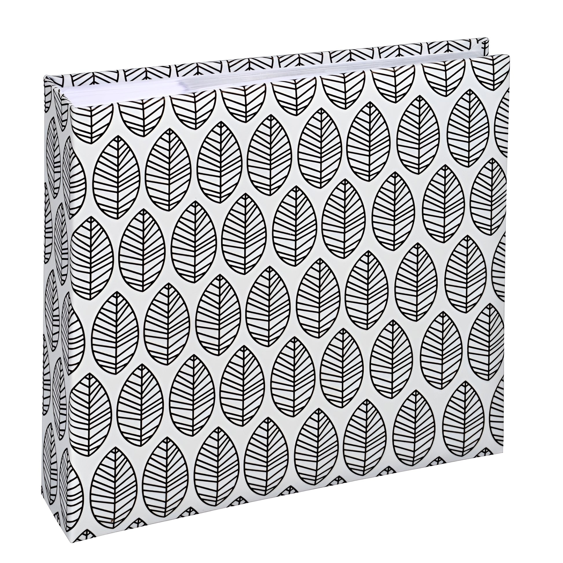 A Hama photo album with an elegantly presented white and black leaf pattern.