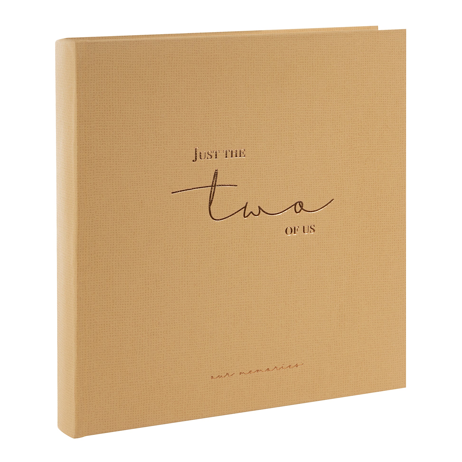 Goldbuch photo album in brown, titled "Just the two of Us," designed to hold cherished photographs and memories.
