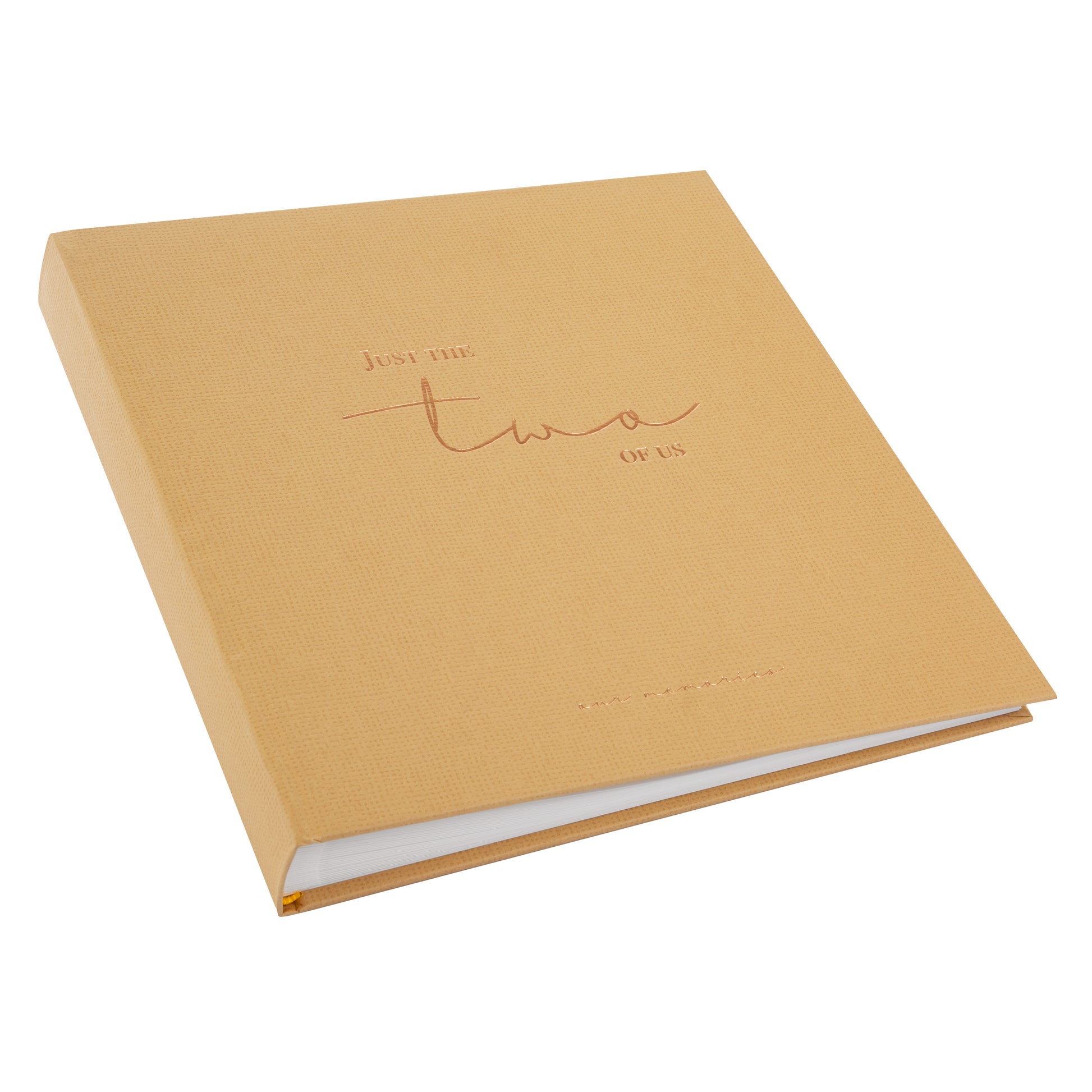Goldbuch photo album in brown, titled "Just the two of Us," designed to hold cherished photographs and memories.