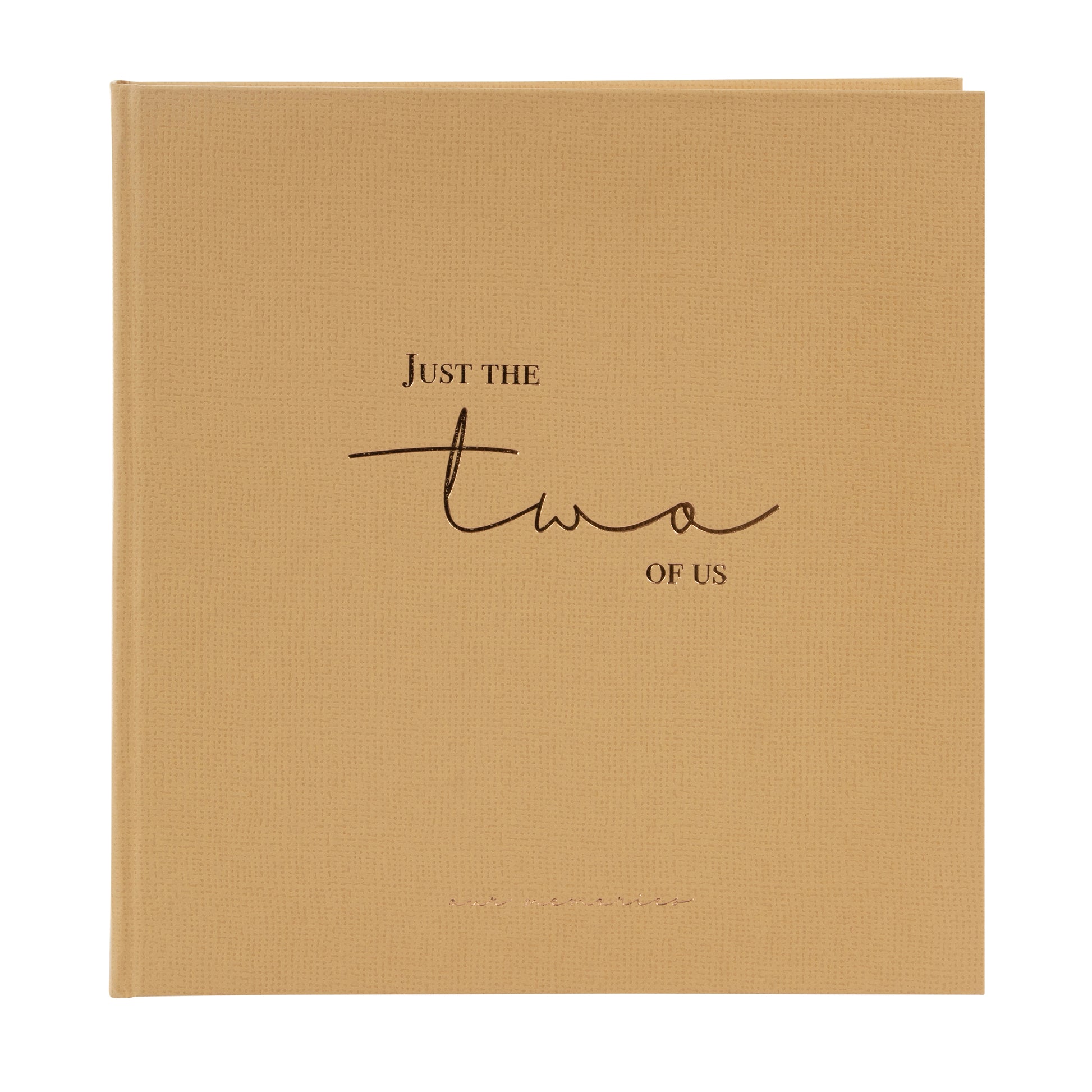 Goldbuch photo album in brown, titled "Just the two of Us," designed to hold cherished photographs and memories.