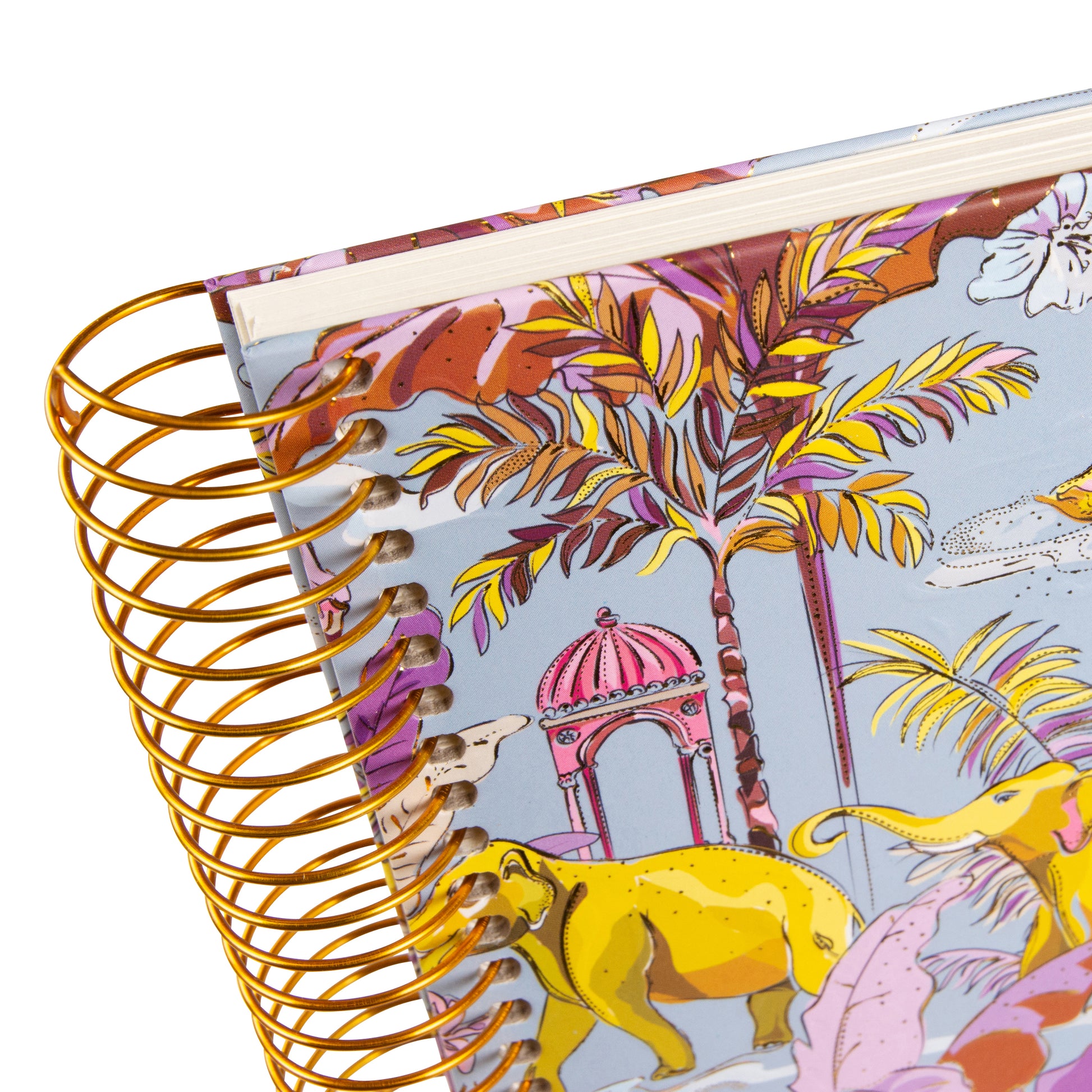 Goldbuch spiral photo album with tropical animal and plant motives on a white background.