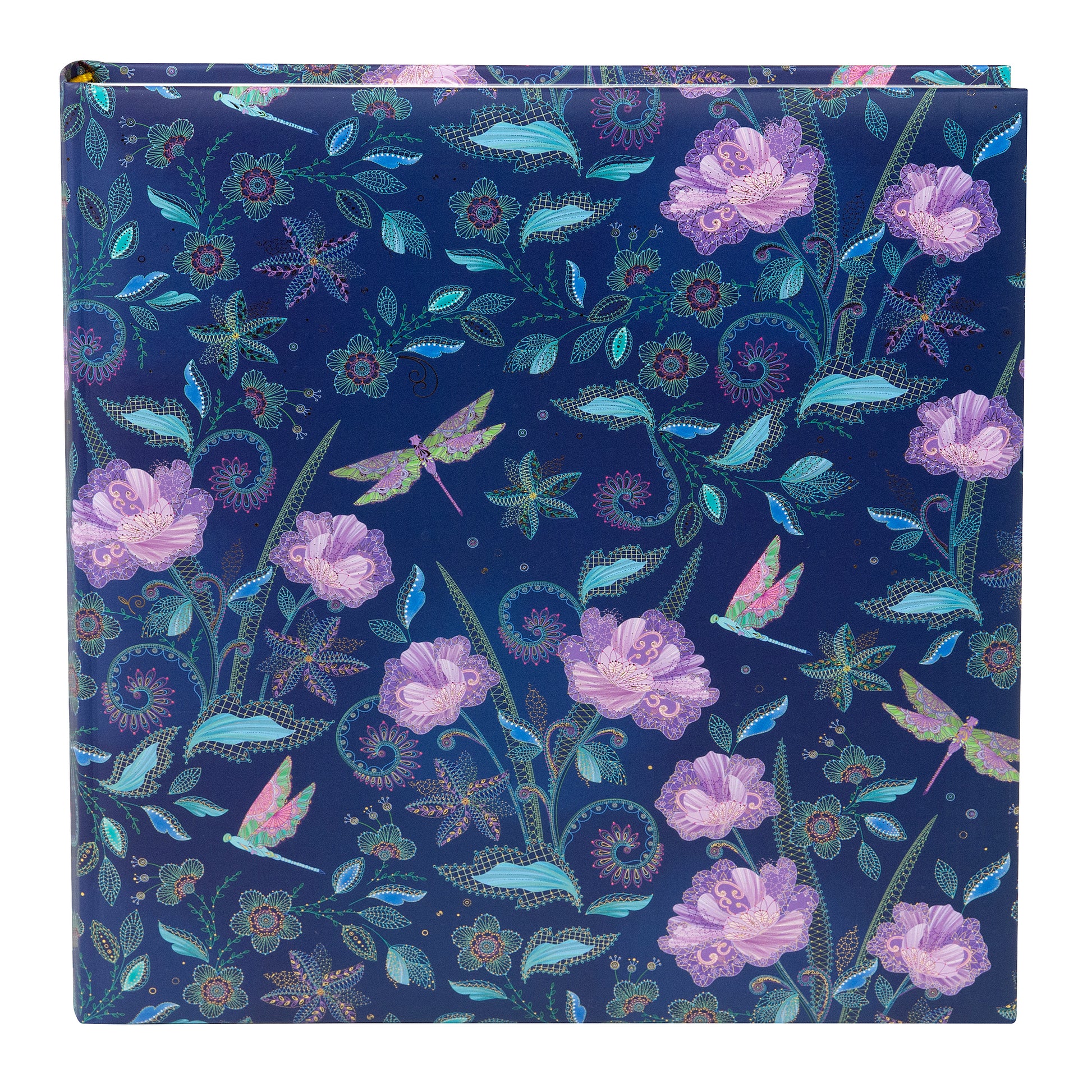 A vibrant blue Goldbuch photo album featuring lilac flowers and butterflies, indicative of a decorative photo album.