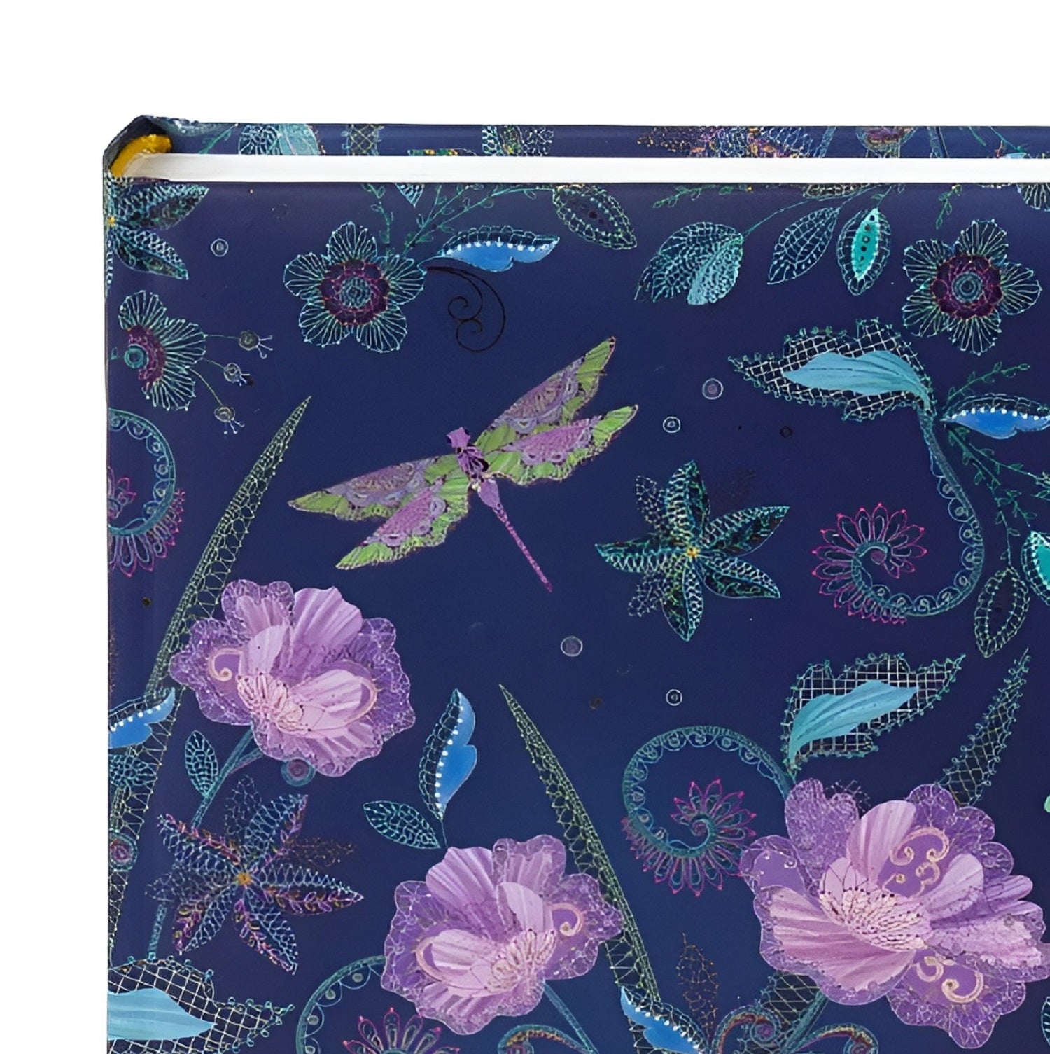 A vibrant blue Goldbuch photo album featuring pink flowers and butterflies, indicative of a decorative photo album.
