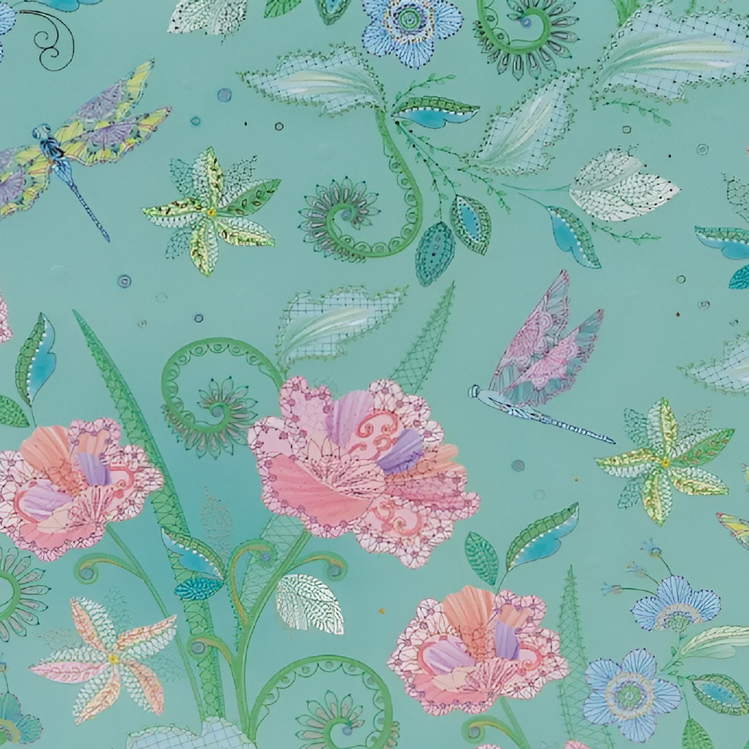 A vibrant green Goldbuch photo album featuring pink flowers and butterflies, indicative of a decorative photo album.