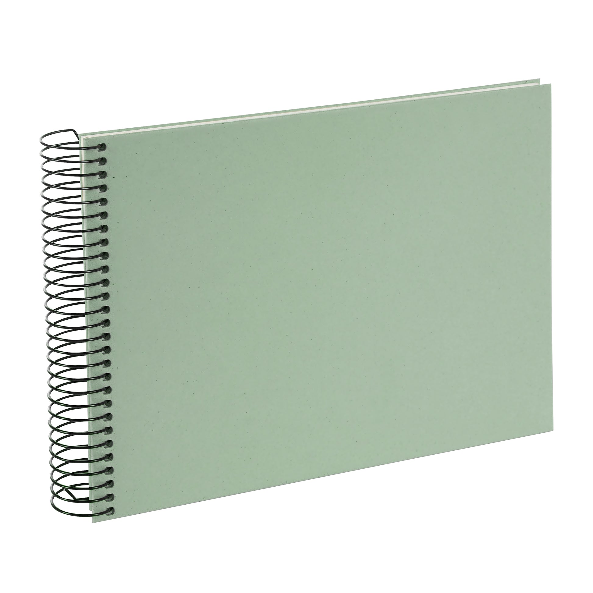 A Goldbuch eukalyptus green photo album with a spiral binding.