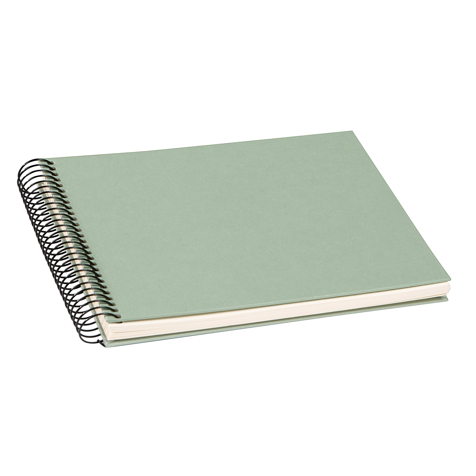 A Goldbuch eukalyptus green photo album with a spiral binding.