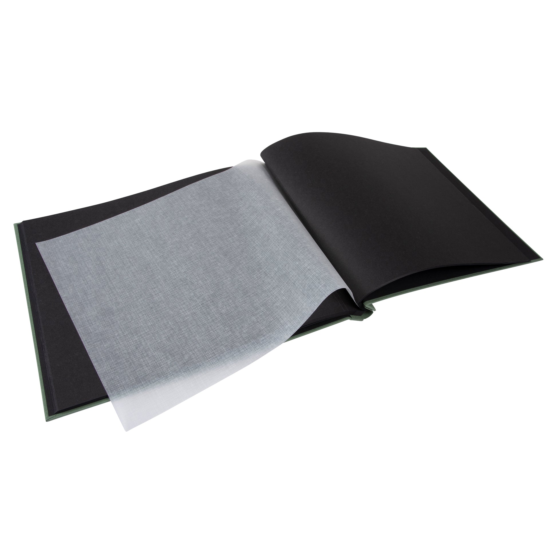 A Goldbuch green photo album with a window displaying a vintage van on a white background