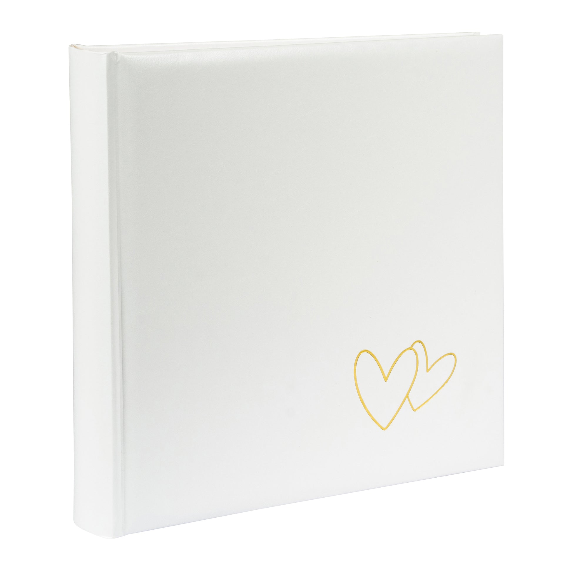 Goldbuch photo album with an elegant white cover, decorated with stylish golden hearts