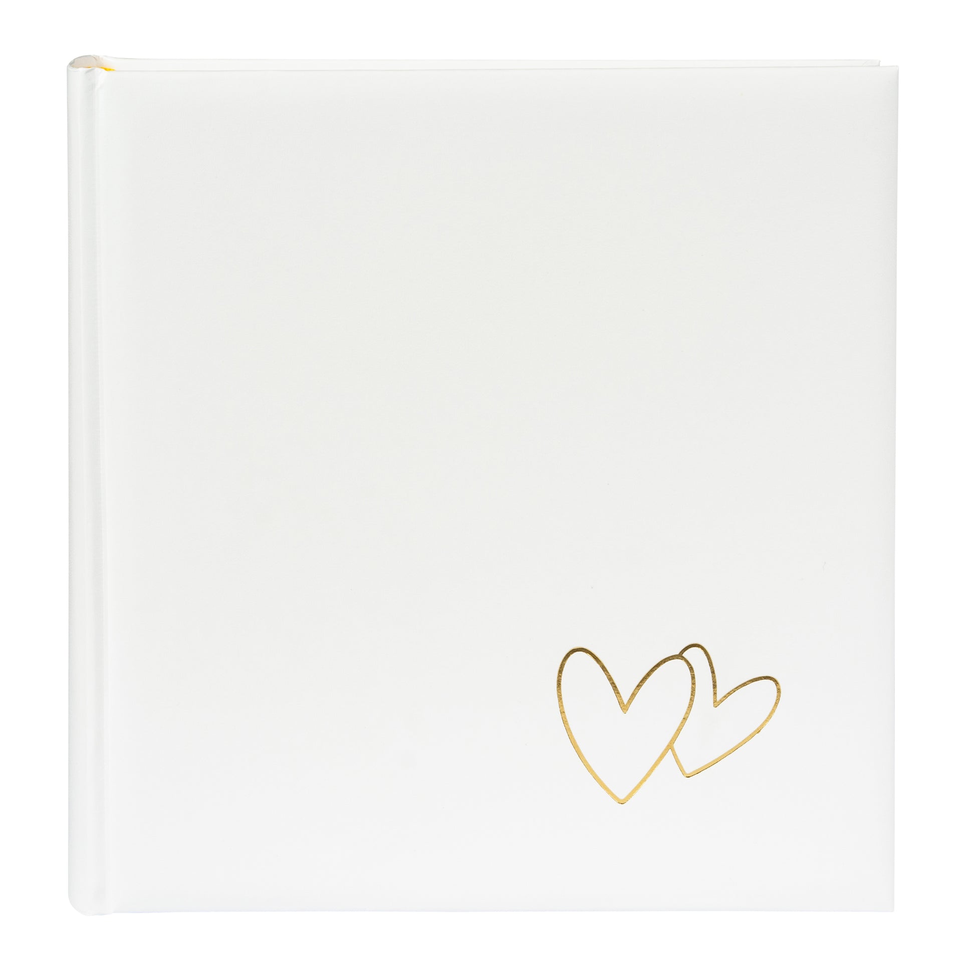 Goldbuch photo album with an elegant white cover, decorated with stylish golden hearts