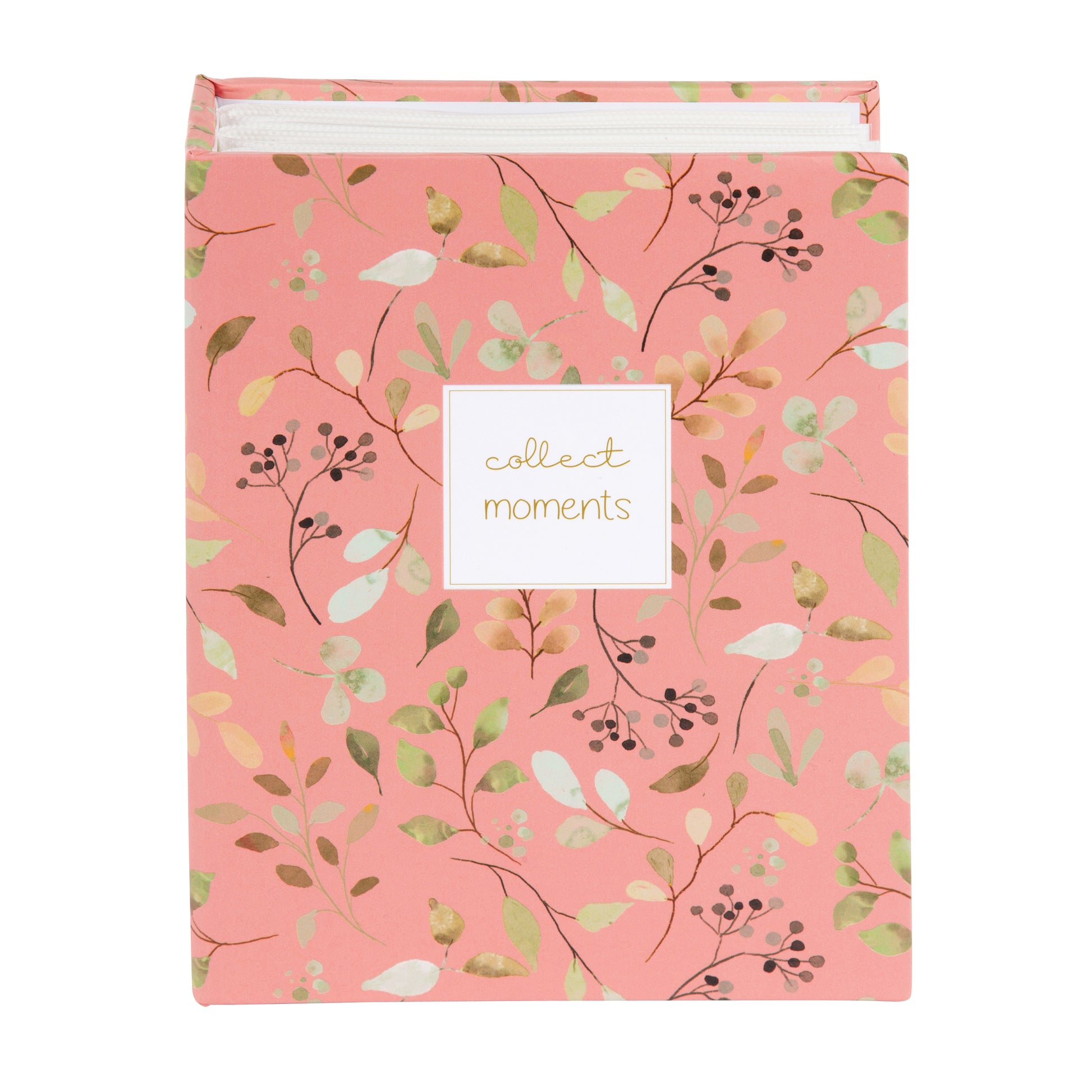 A Goldbuch photo albums with floral patterns and a decorative note card with collect moments text.