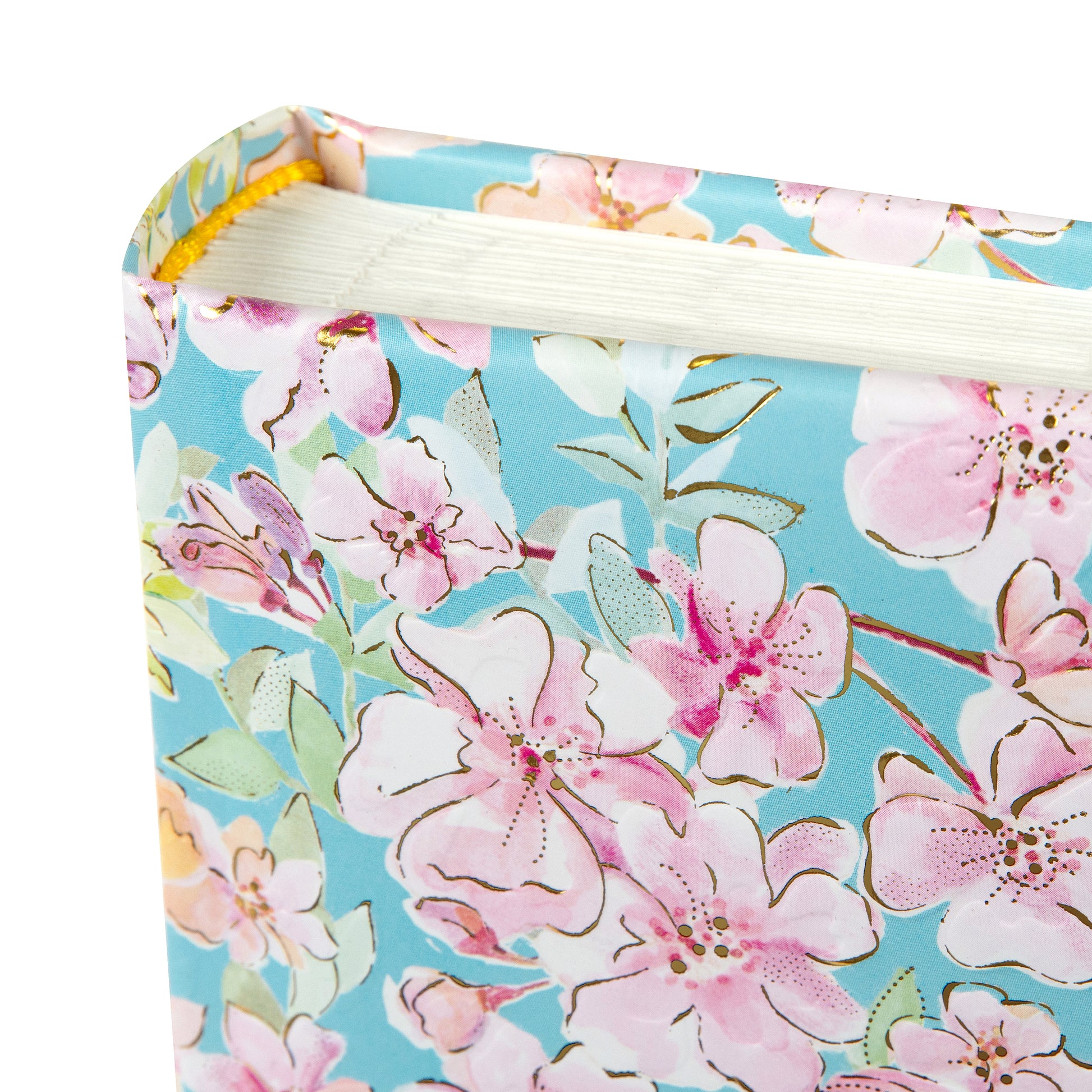 Goldbuch photo album with a blue floral pattern adorned with pink flowers, ideal for preserving memories.