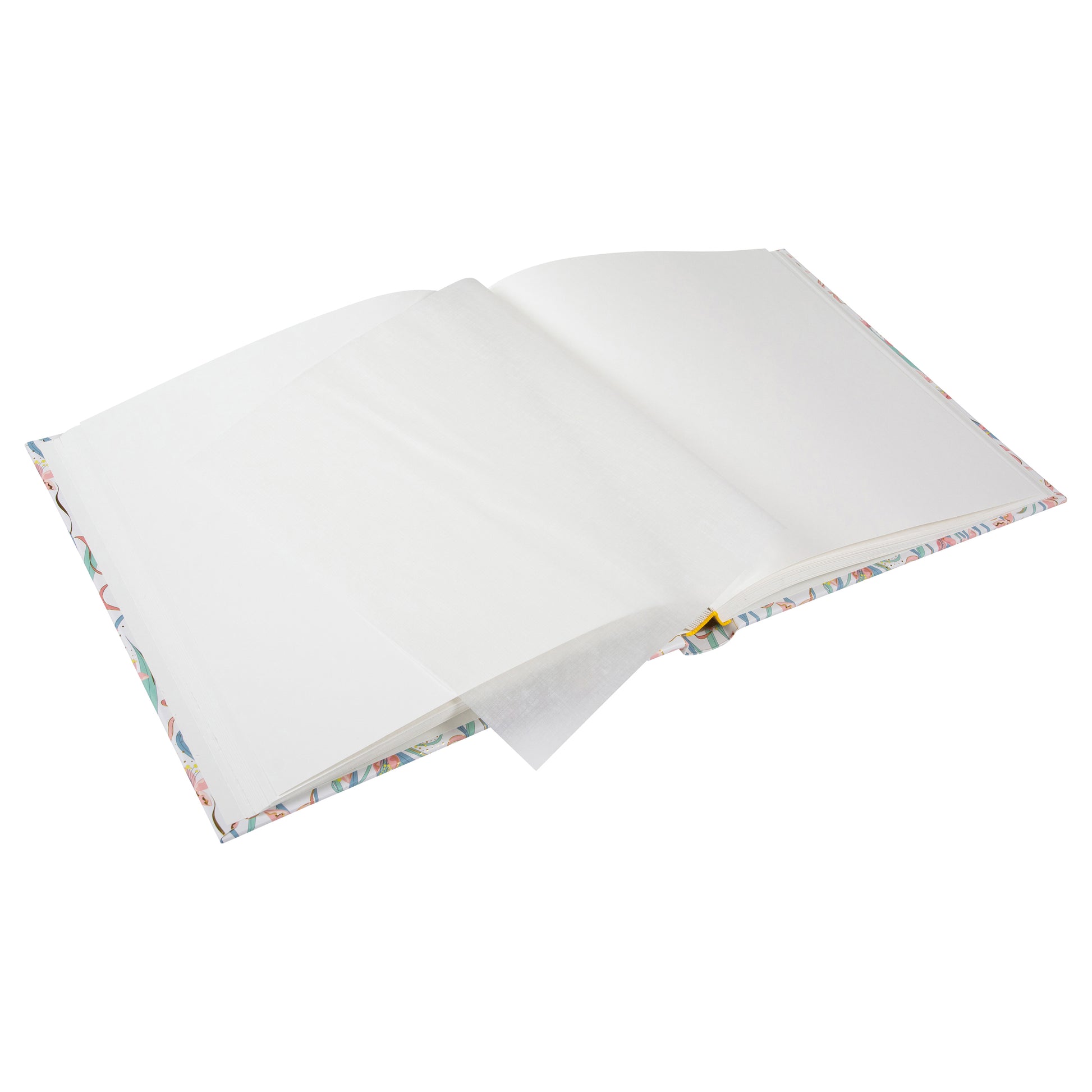 Floral-patterned Goldbuch photo album with pink flowers and gold accents on a white background