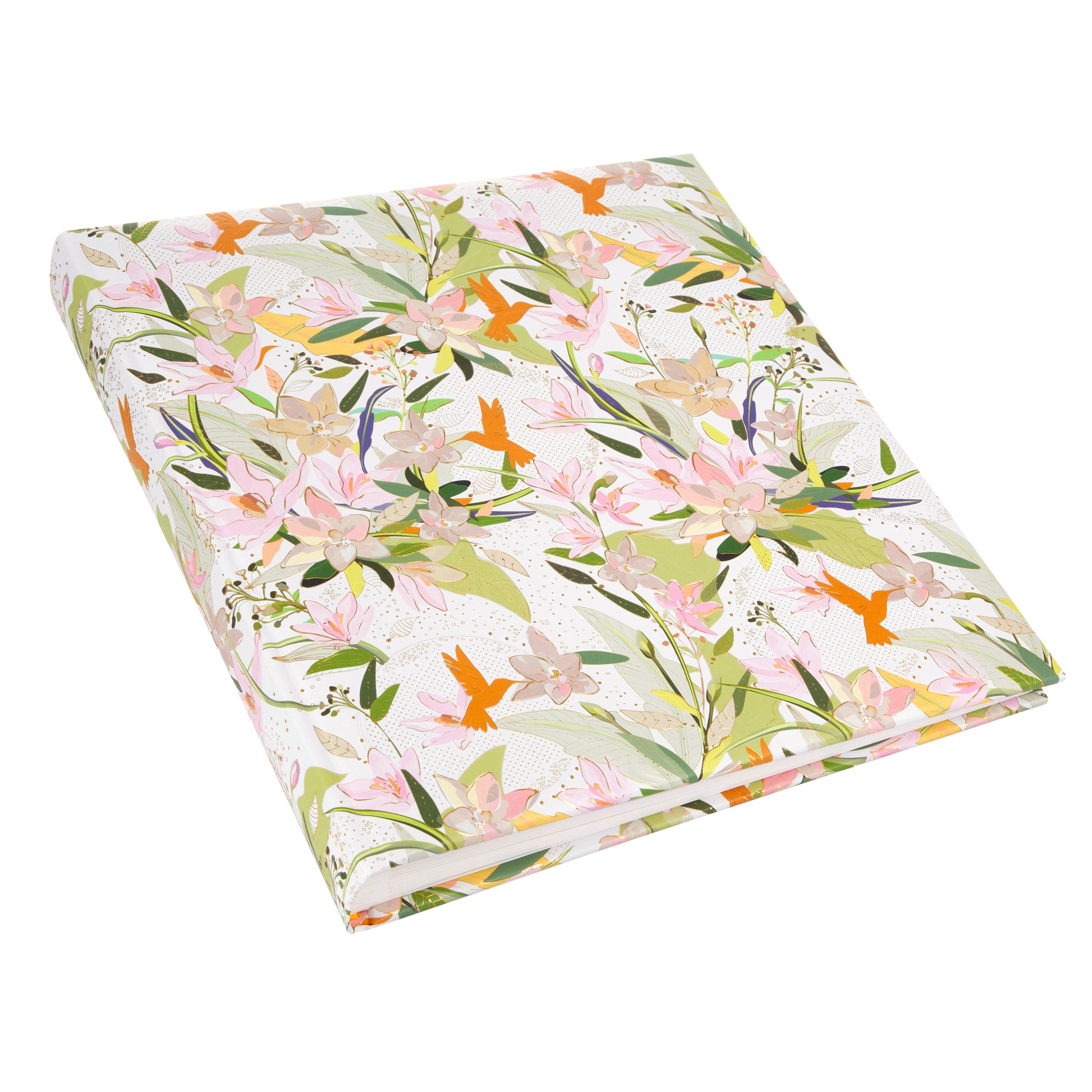 A Goldbuch floral patterned photo album featuring colorful birds and flowers.