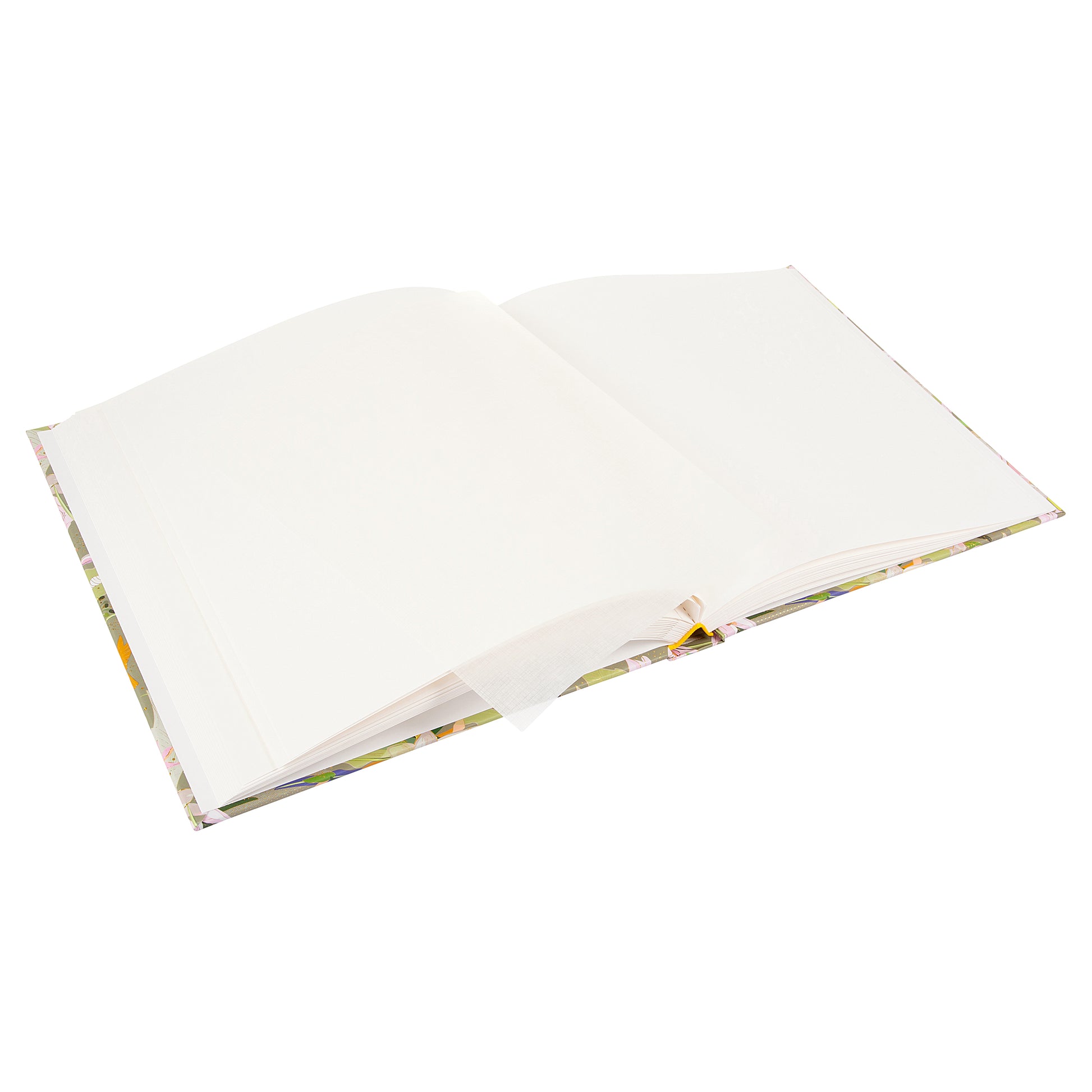 A green Goldbuch photo album with floral patterns and birds
