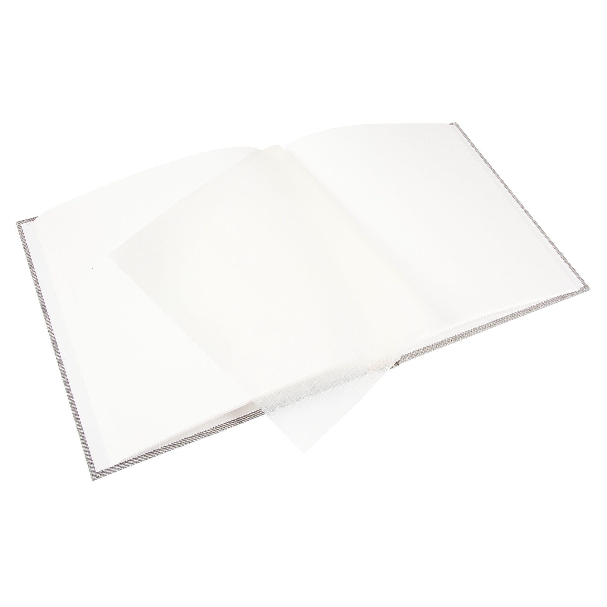 A grey Goldbuch photo album with three photographs showcased on its surface.