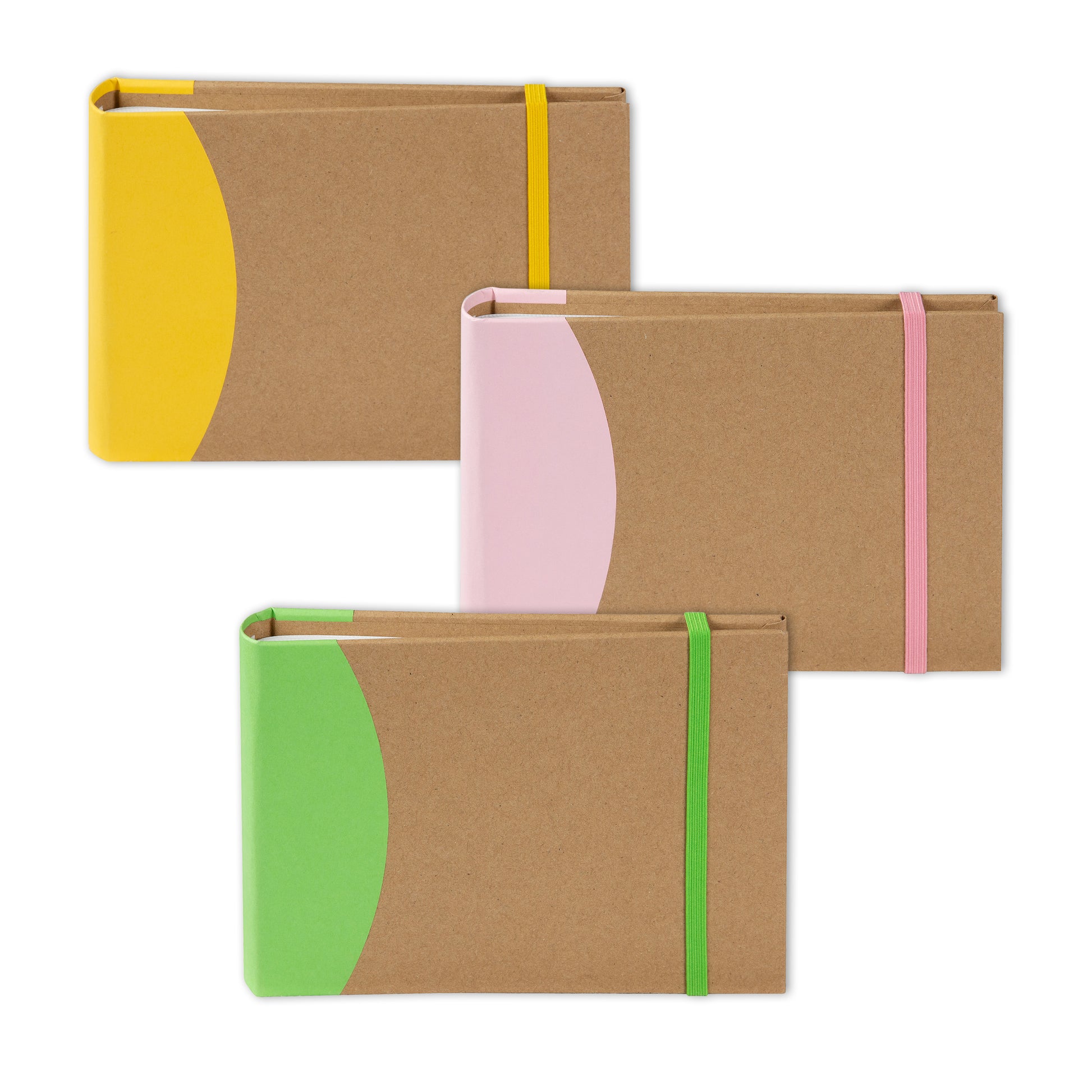 A collection of three Goldbuch photo albums featuring colorful covers and stripes.