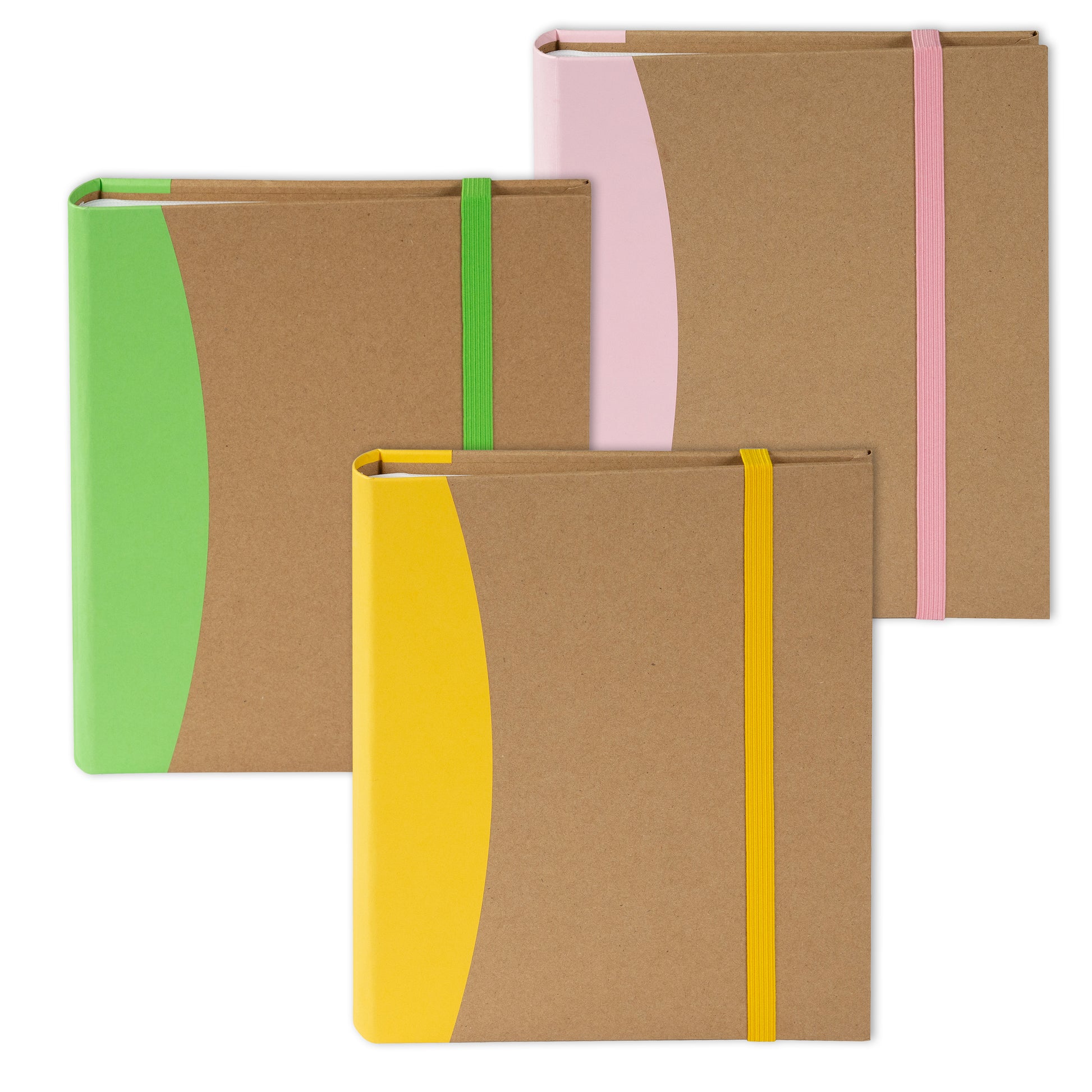 A collection of three Goldbuch photo albums featuring colorful covers and stripes.