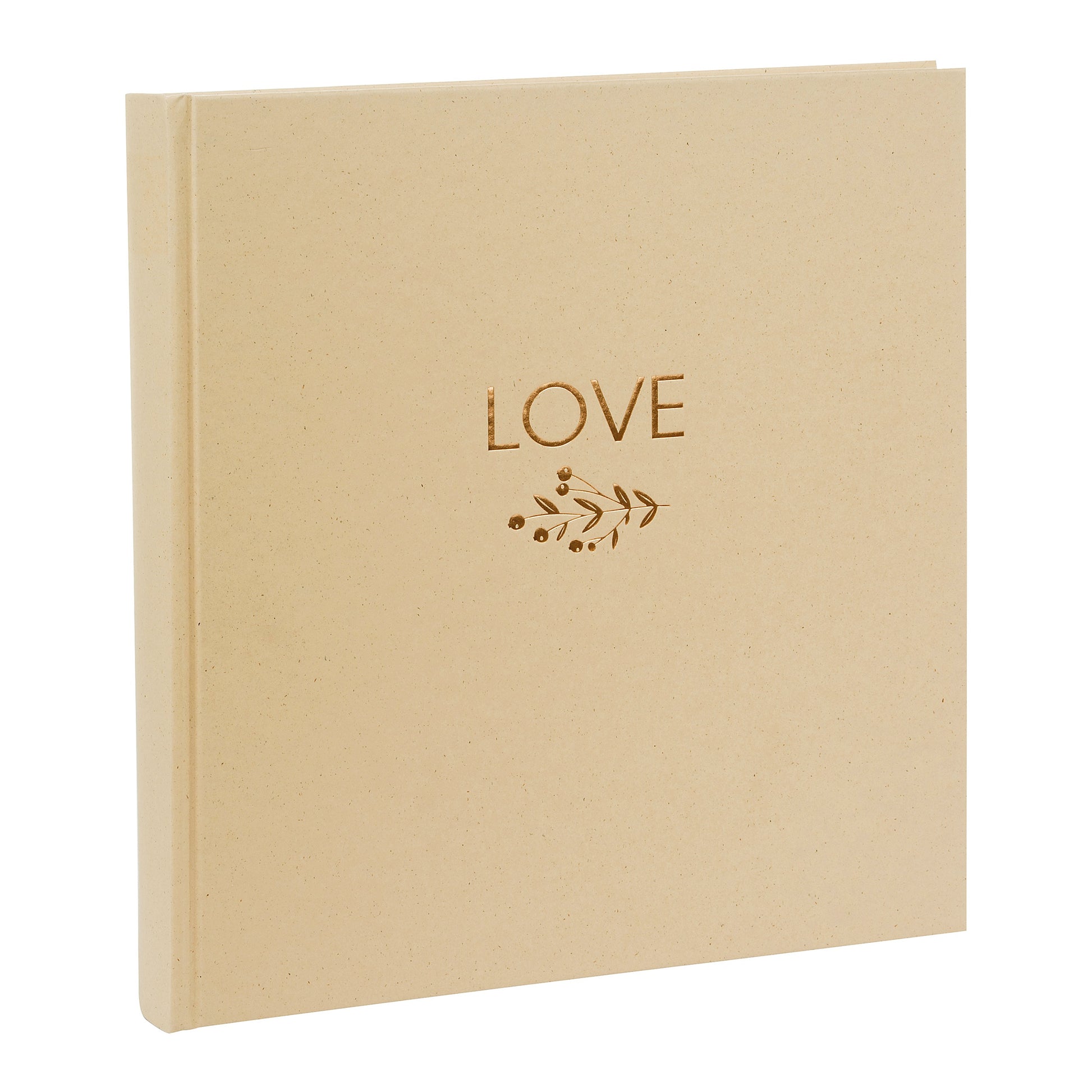 A rustic Goldbuch photo album with the word "Love" on the cover, perfect for preserving special moments.
