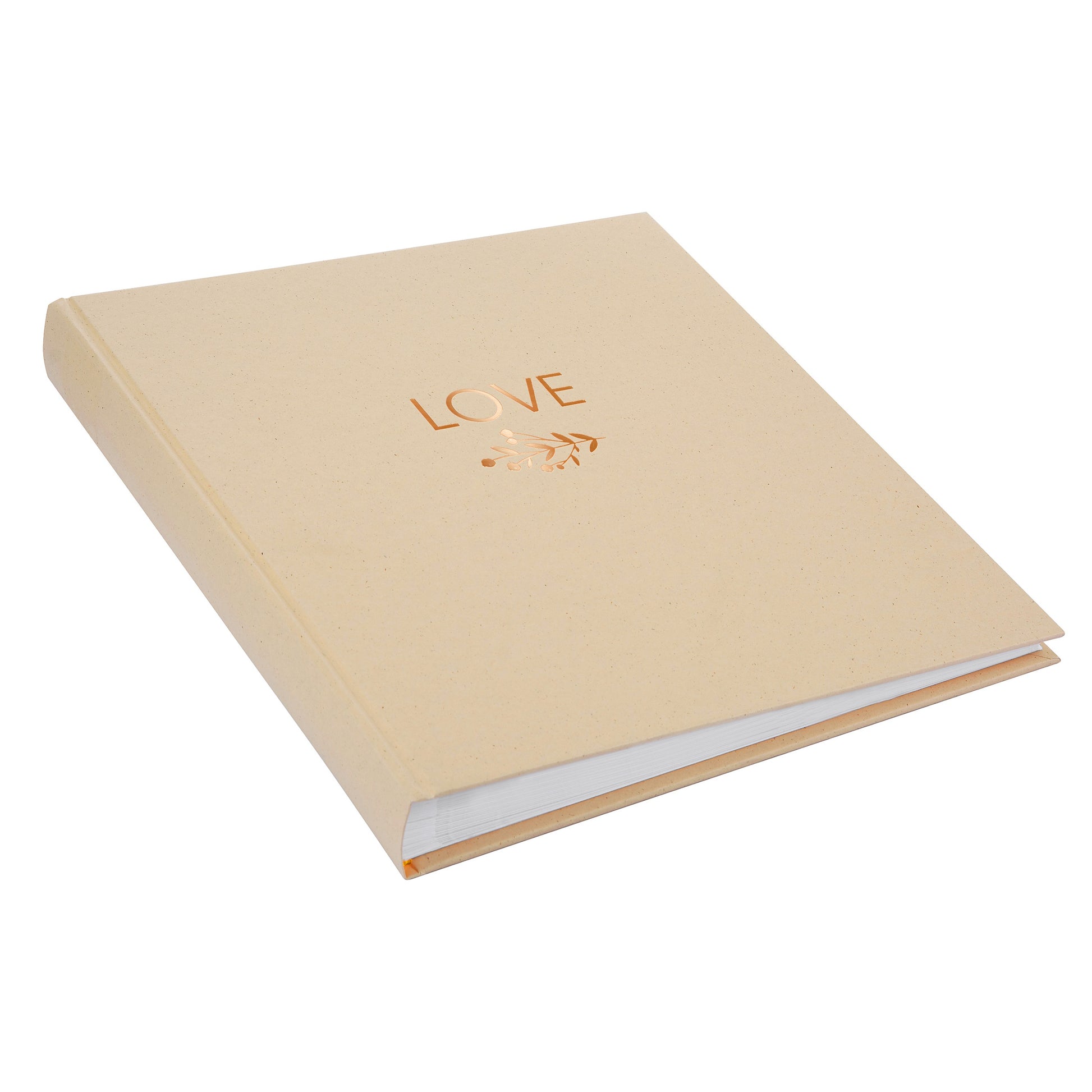 A rustic Goldbuch photo album with the word "Love" on the cover, perfect for preserving special moments.
