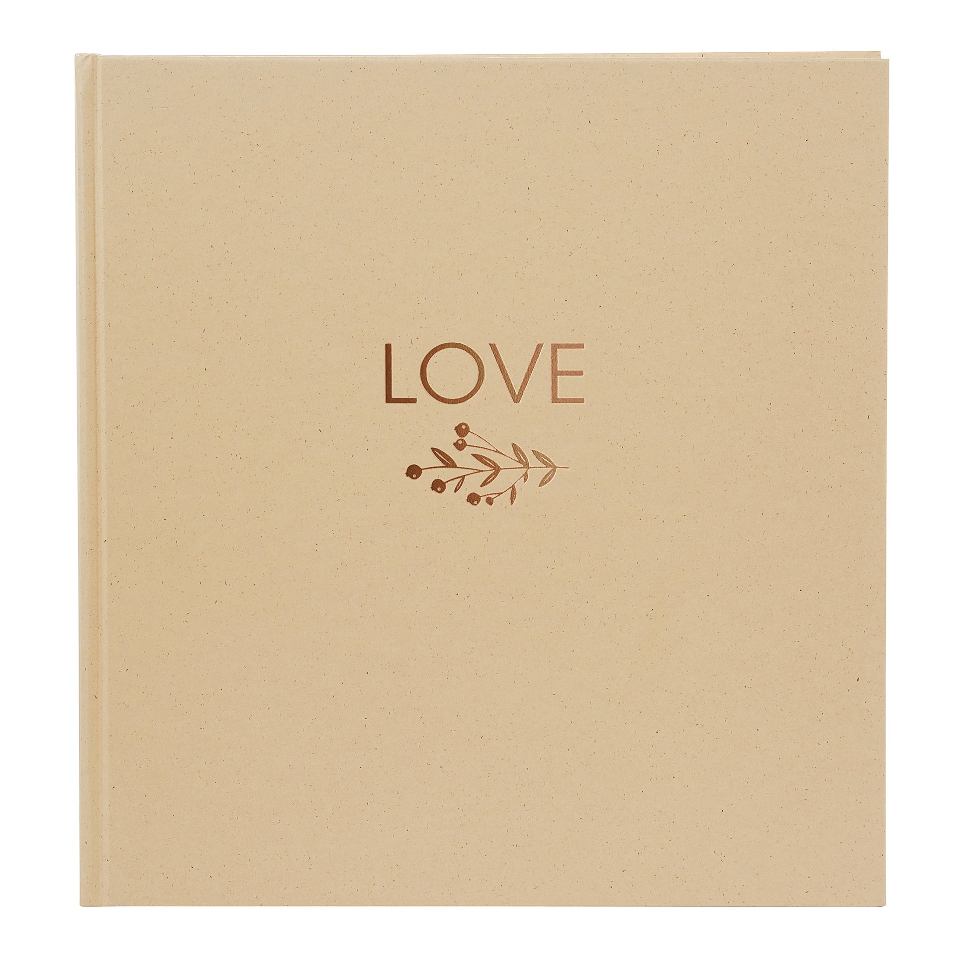 A rustic Goldbuch photo album with the word "Love" on the cover, perfect for preserving special moments.
