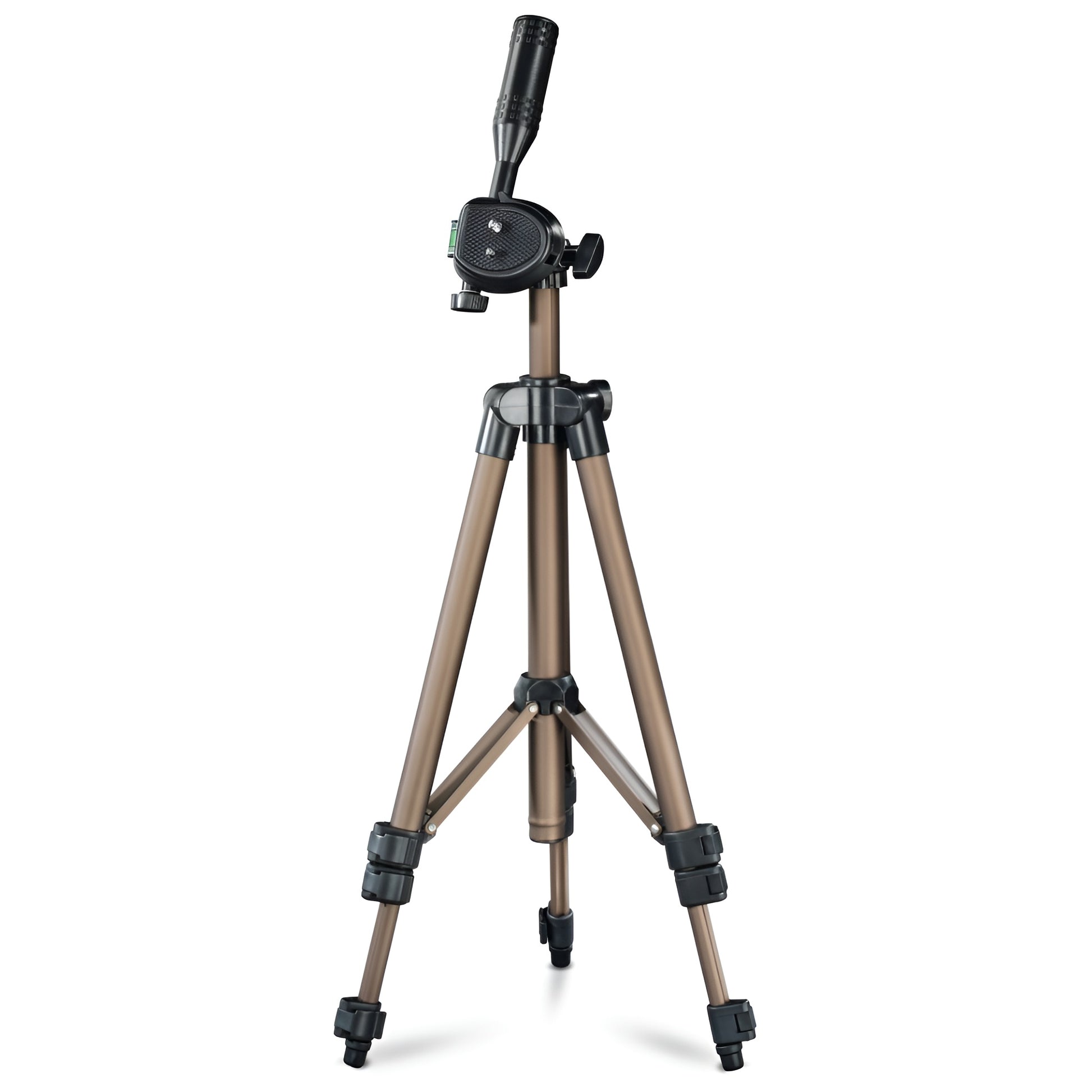 A Hama tripod supporting a camera, positioned for photography, showcasing stability and professional equipment.
