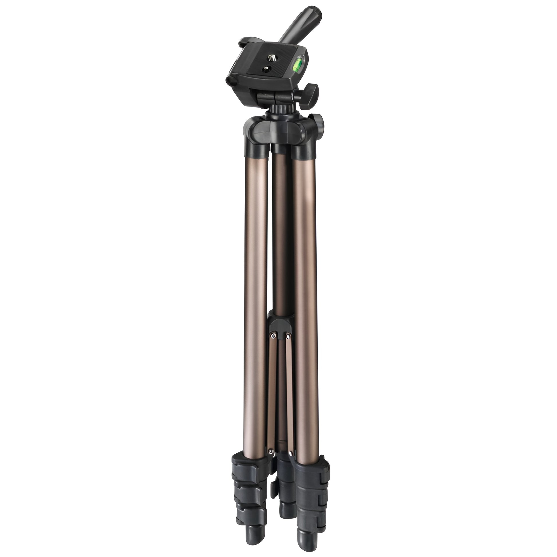 A Hama tripod supporting a camera, positioned for photography, showcasing stability and professional equipment.