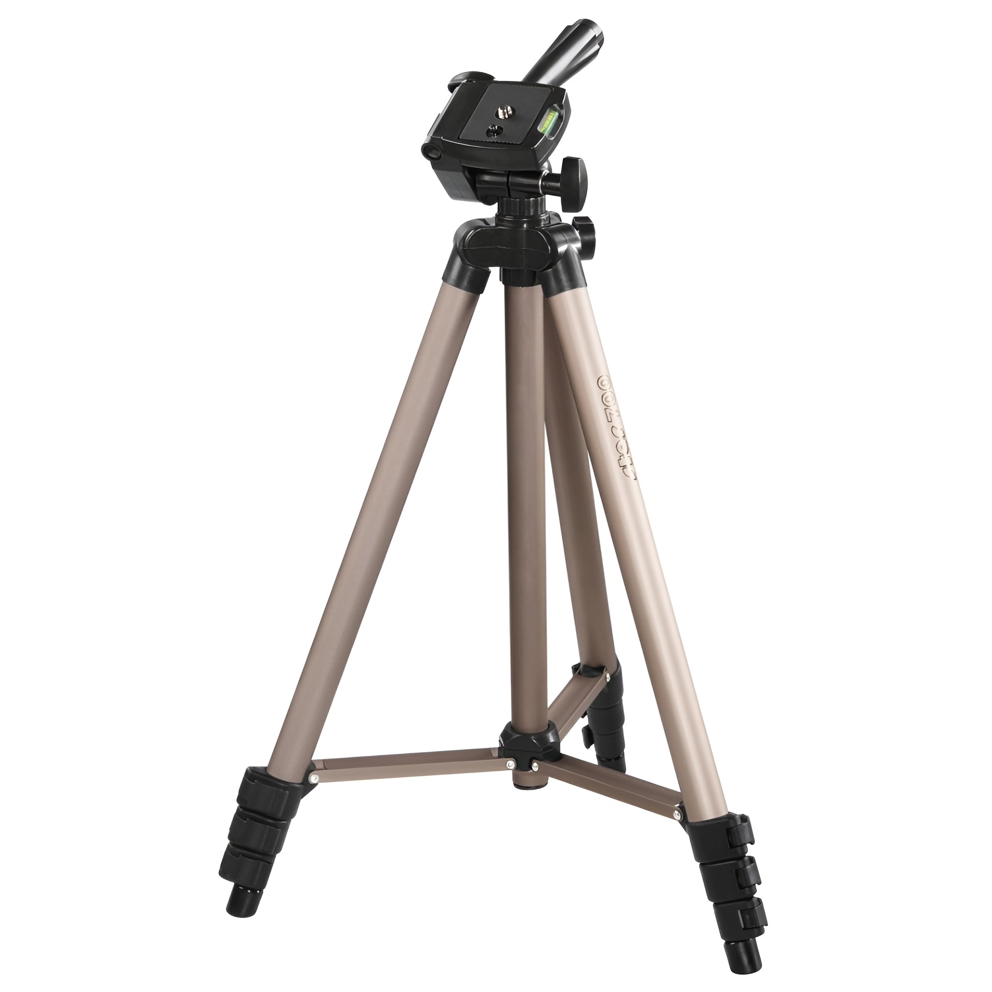 A Hama tripod supporting a camera, positioned for photography, showcasing stability and professional equipment.