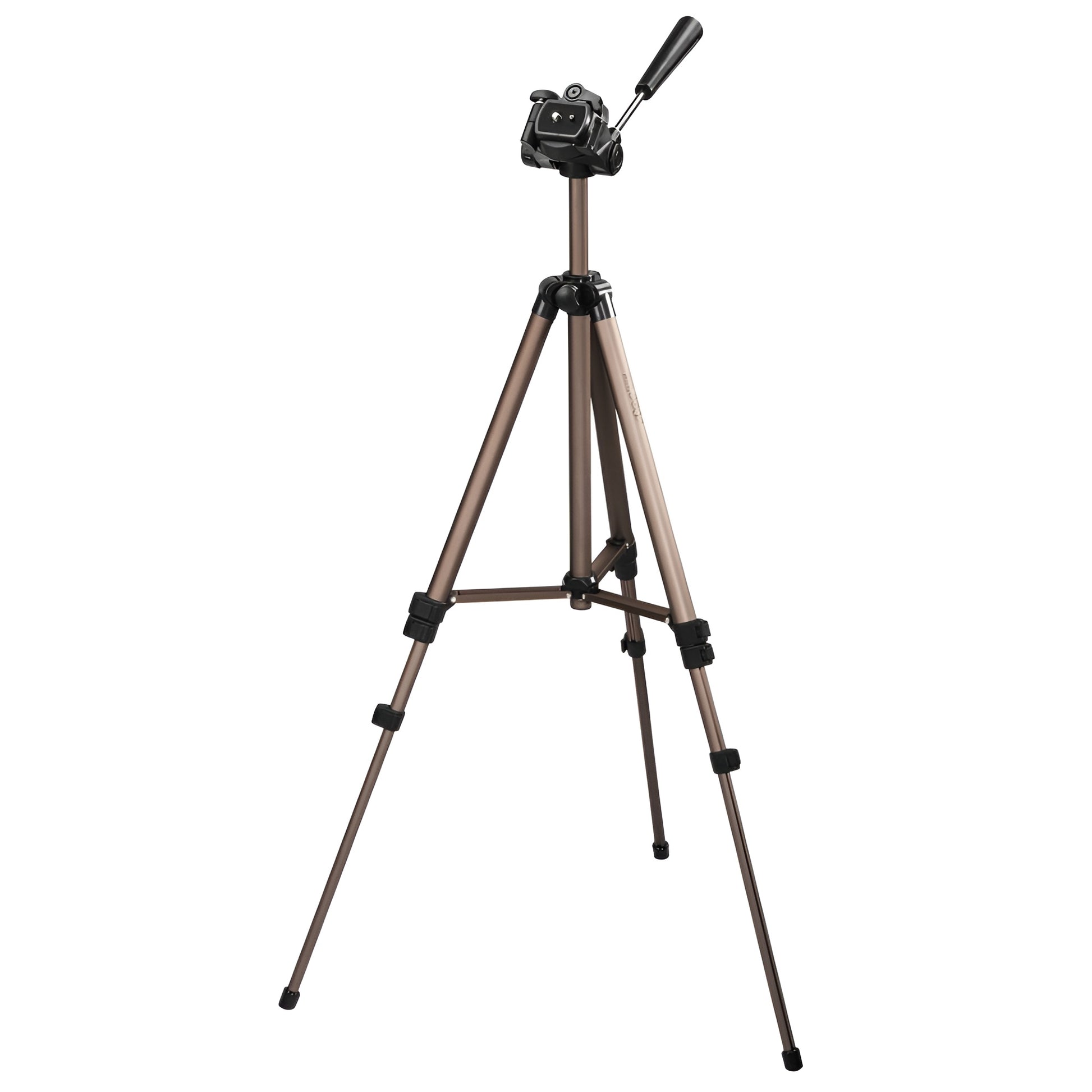A Hama tripod supporting a camera, positioned for photography, showcasing stability and professional equipment.