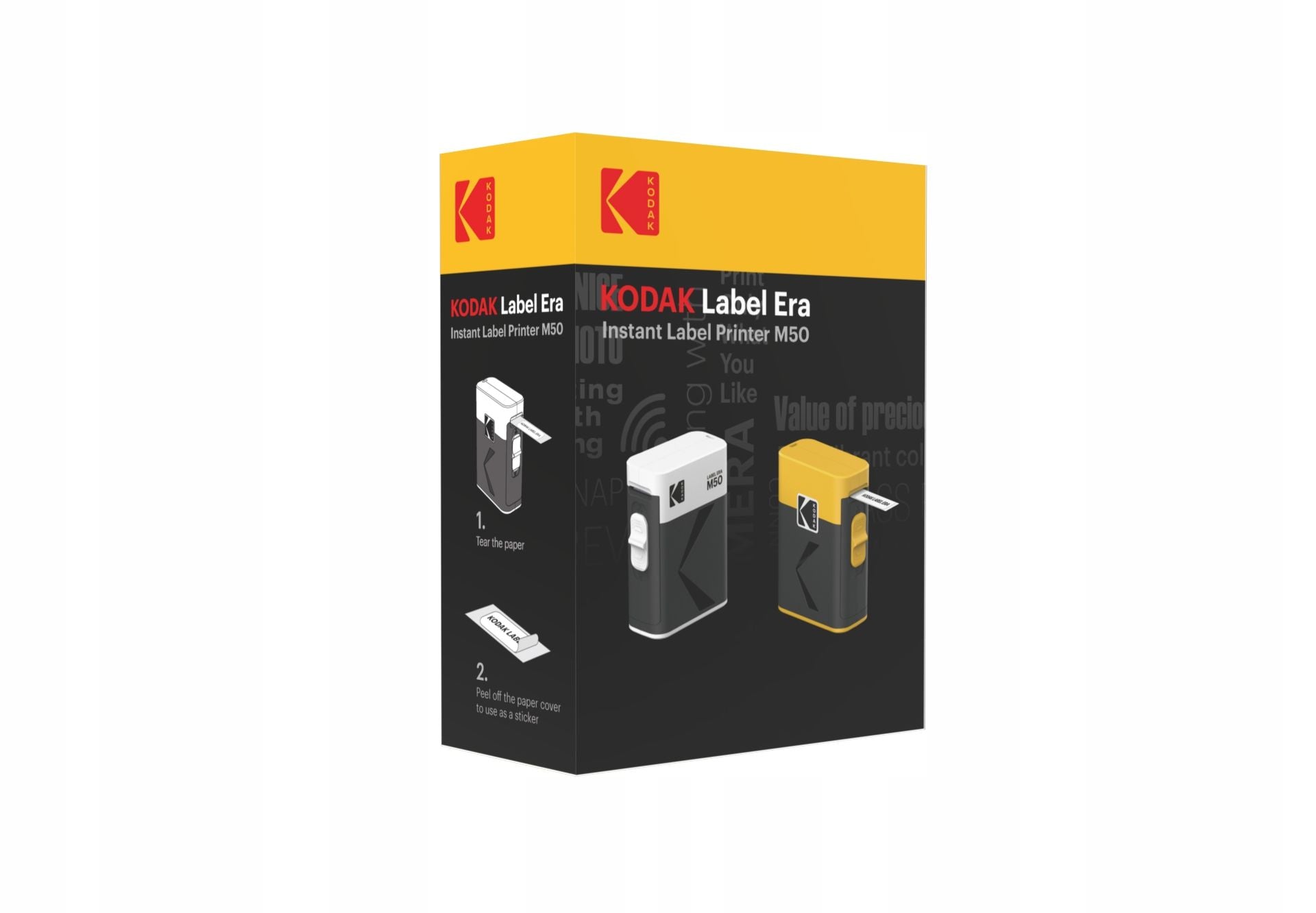 Kodak label printer in a yellow and black box, prominently displaying the Kodak label.