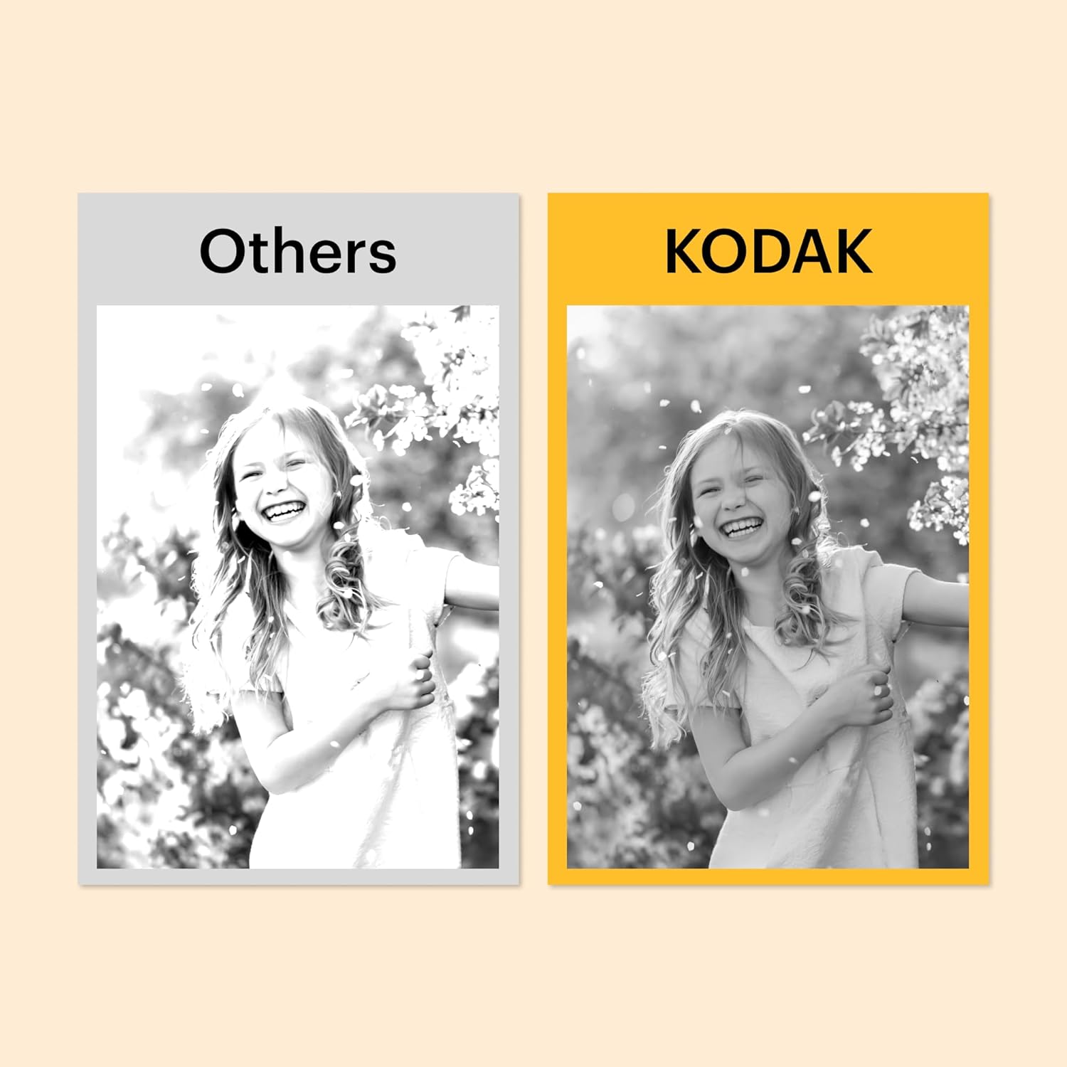 Kodak Memo Shot Era instant camera in a yellow black box, displaying a black and white photograph on its surface.