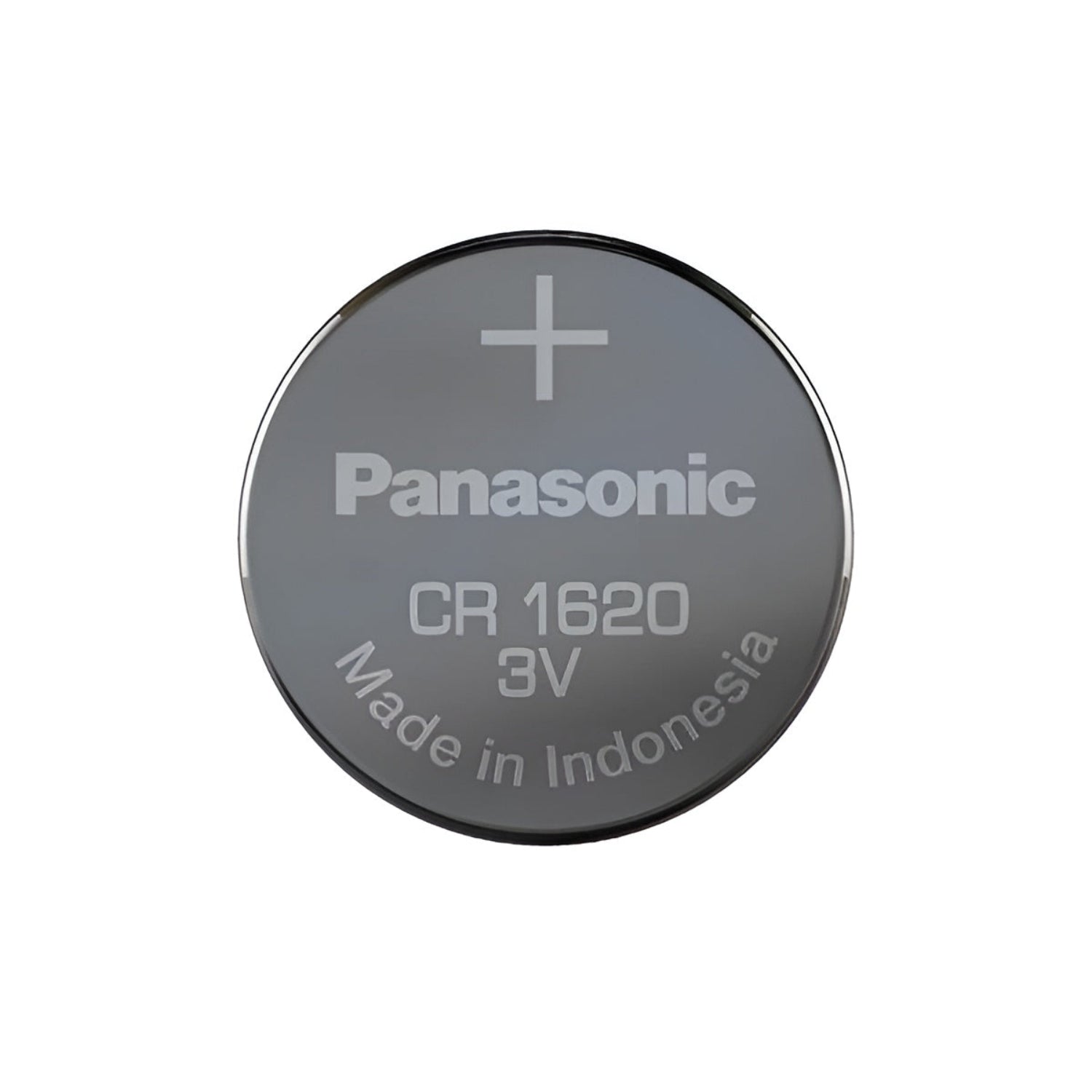 Panasonic CR1620 lithium battery, round and silver, commonly used in watches and small electronic devices.