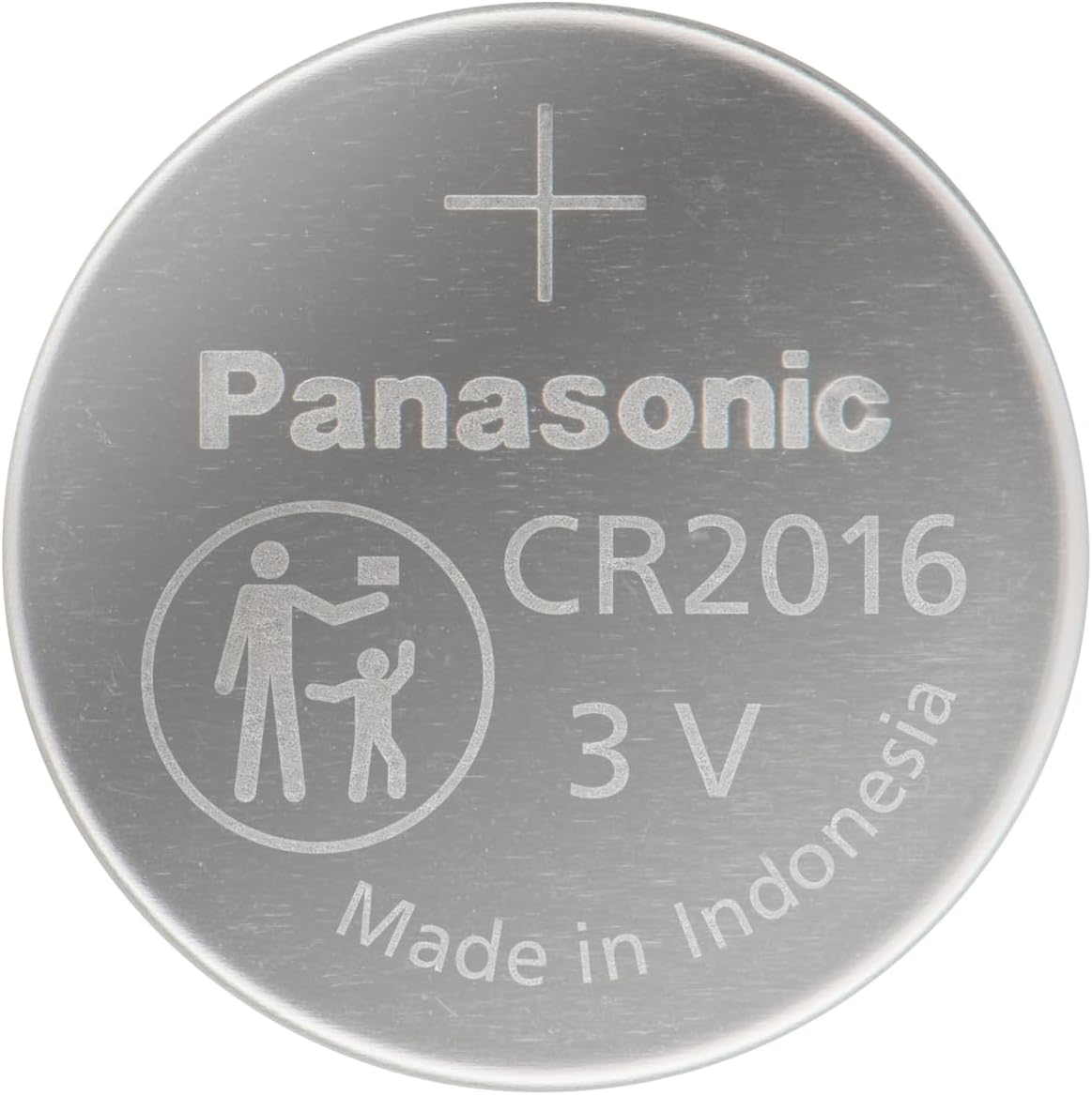 Panasonic CR2016 lithium battery, round and silver, commonly used in watches and small electronic devices.