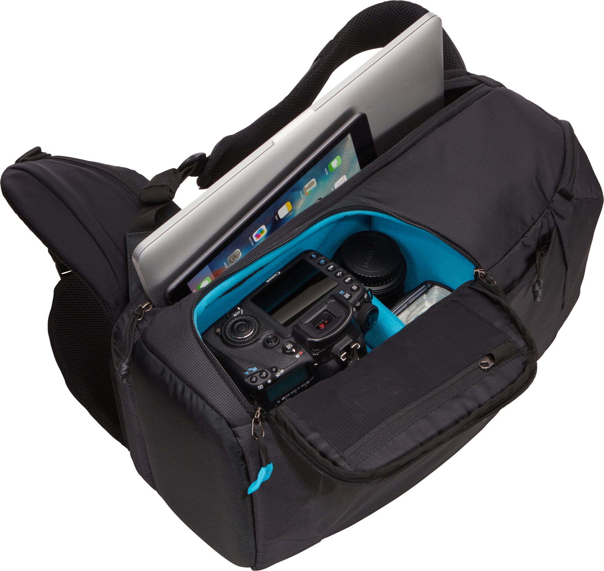 Versatile Thule DSLR camera backpack provides fully customizable storage, quick access to gear and a comfortable carry in any environment.