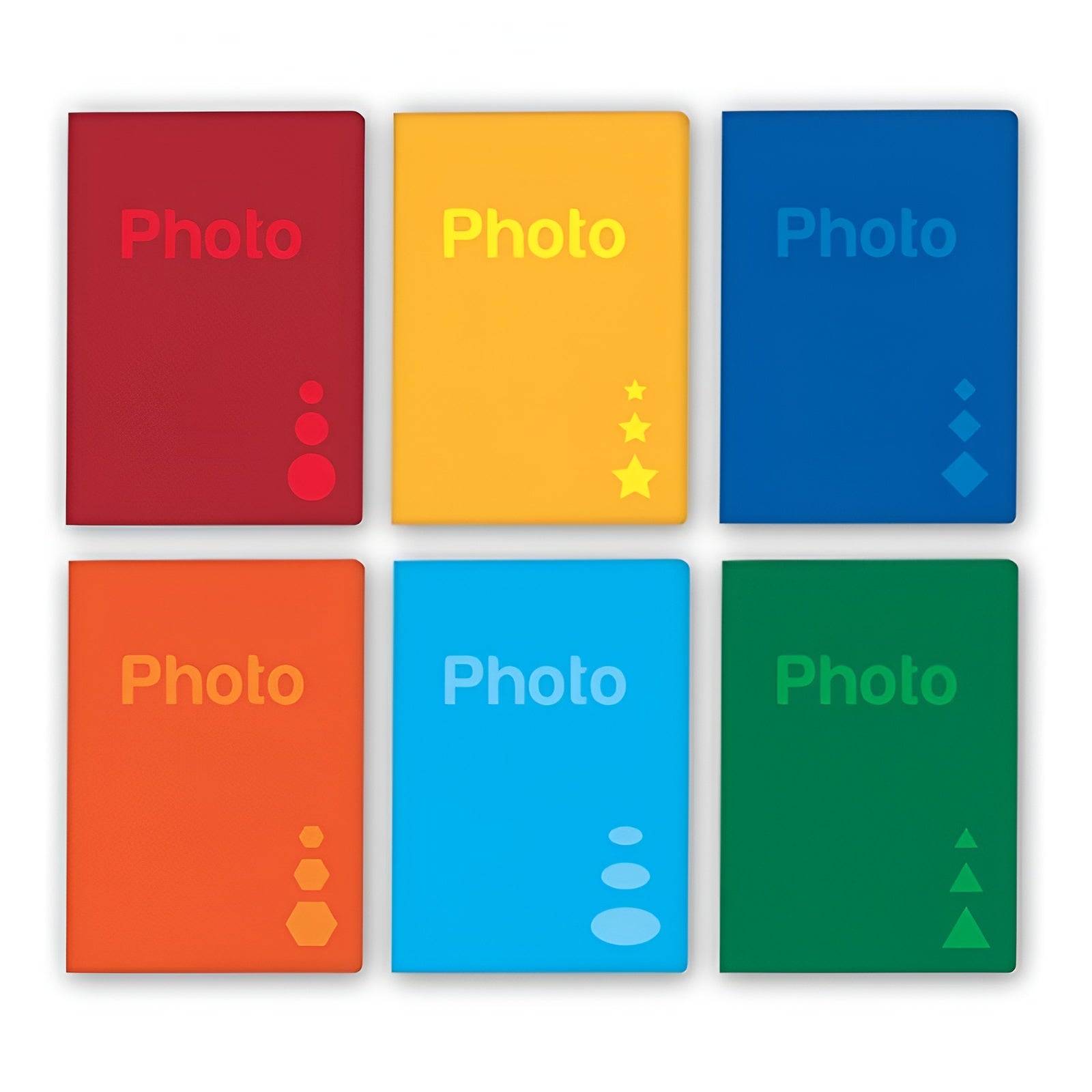A vibrant collection of six ZEP photo albums, each showcasing a unique and colorful design, perfect for preserving memories.