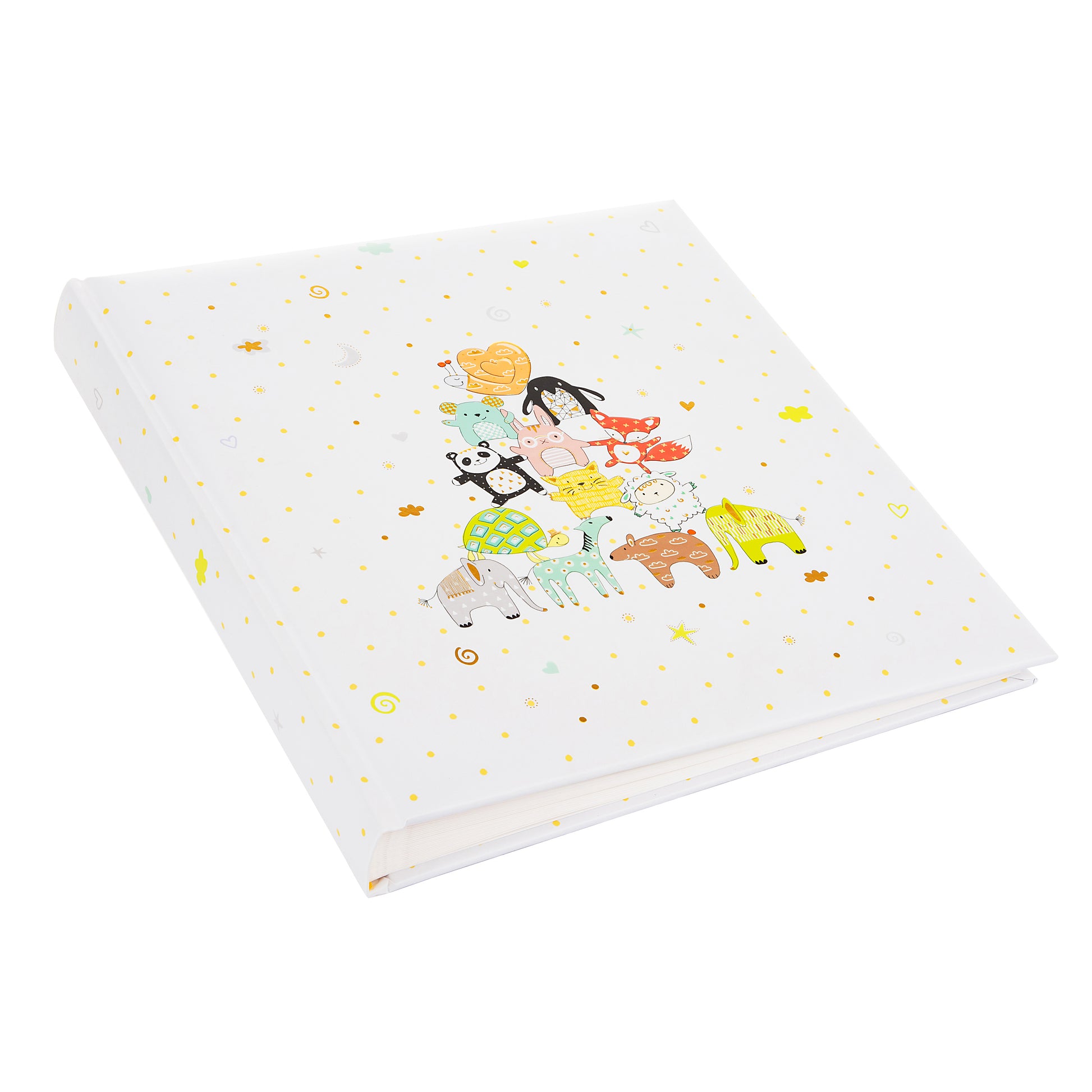 A charming baby’s book showcasing various animals in a pyramid shape, perfect for engaging young readers in a Goldbuch photo album style.