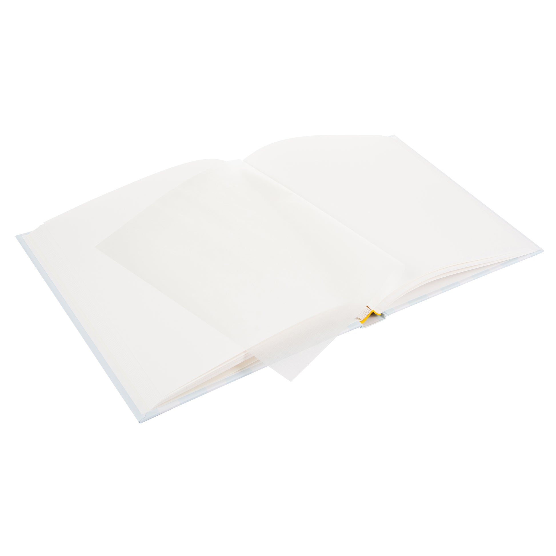 An open Photo Album with blank pages and a place for your precious photos, featured in the Goldbuch Photo Album collection.
