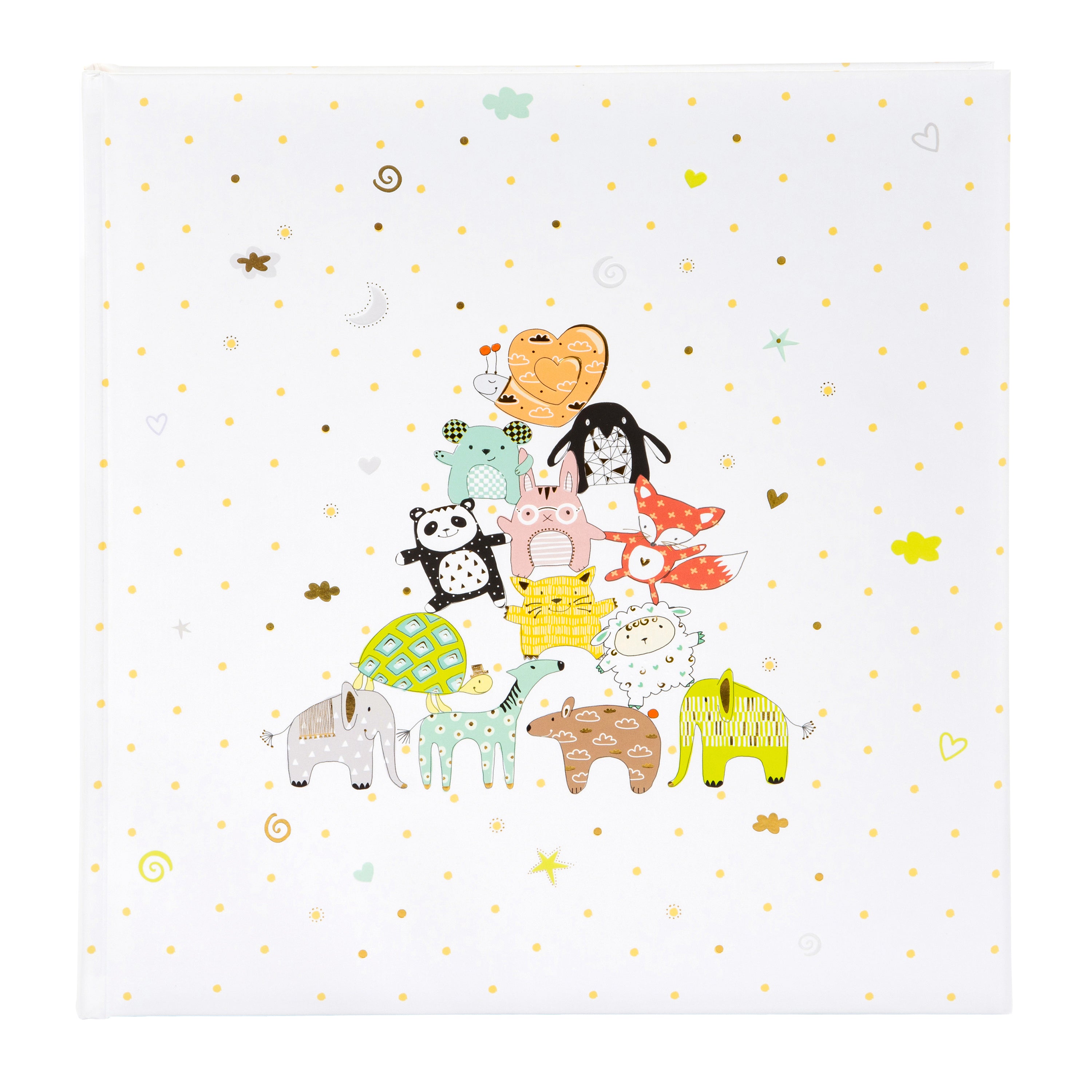 A charming baby’s book showcasing various animals in a pyramid shape, perfect for engaging young readers in a Goldbuch photo album style.