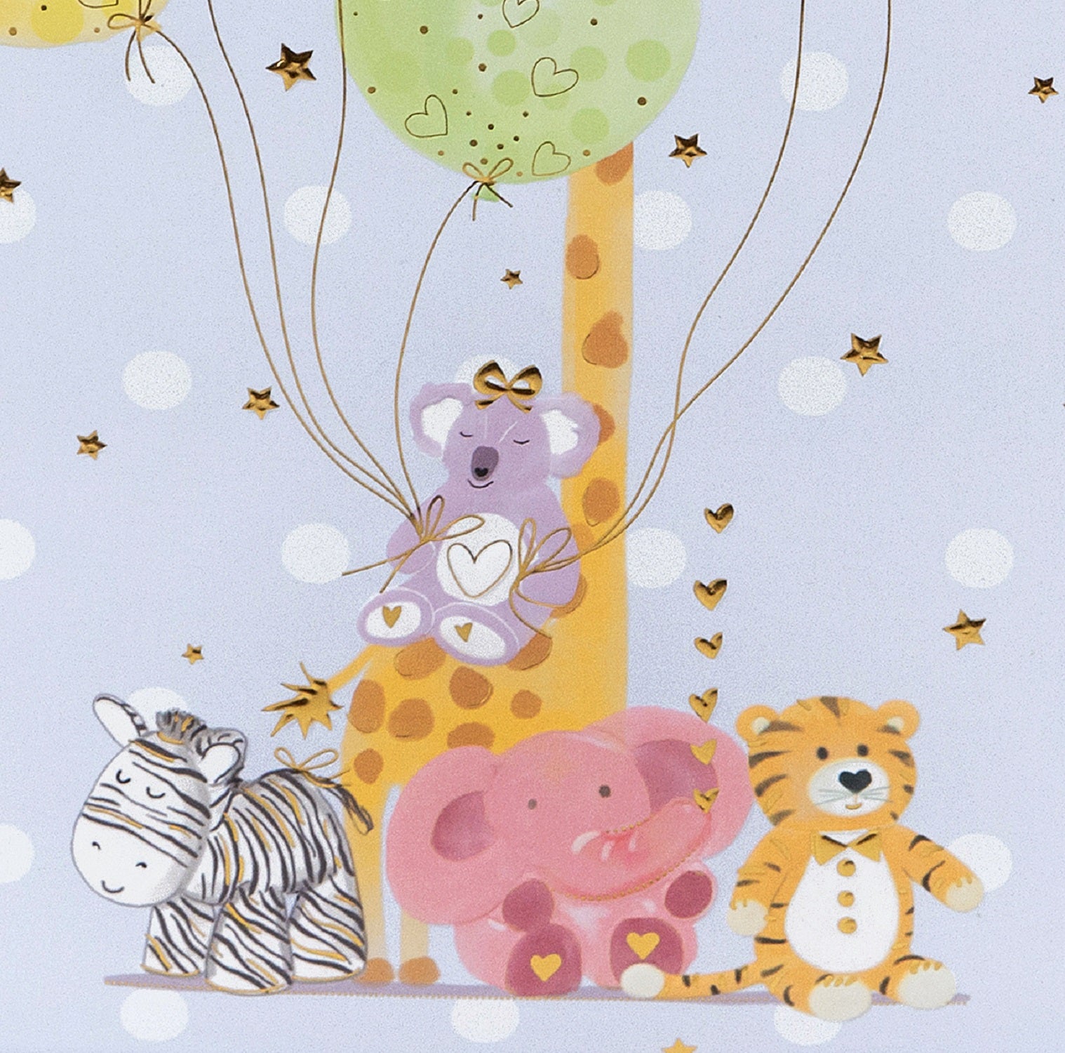 Goldbuch baby shower-themed photo album illustrated with cheerful animals and festive balloons.