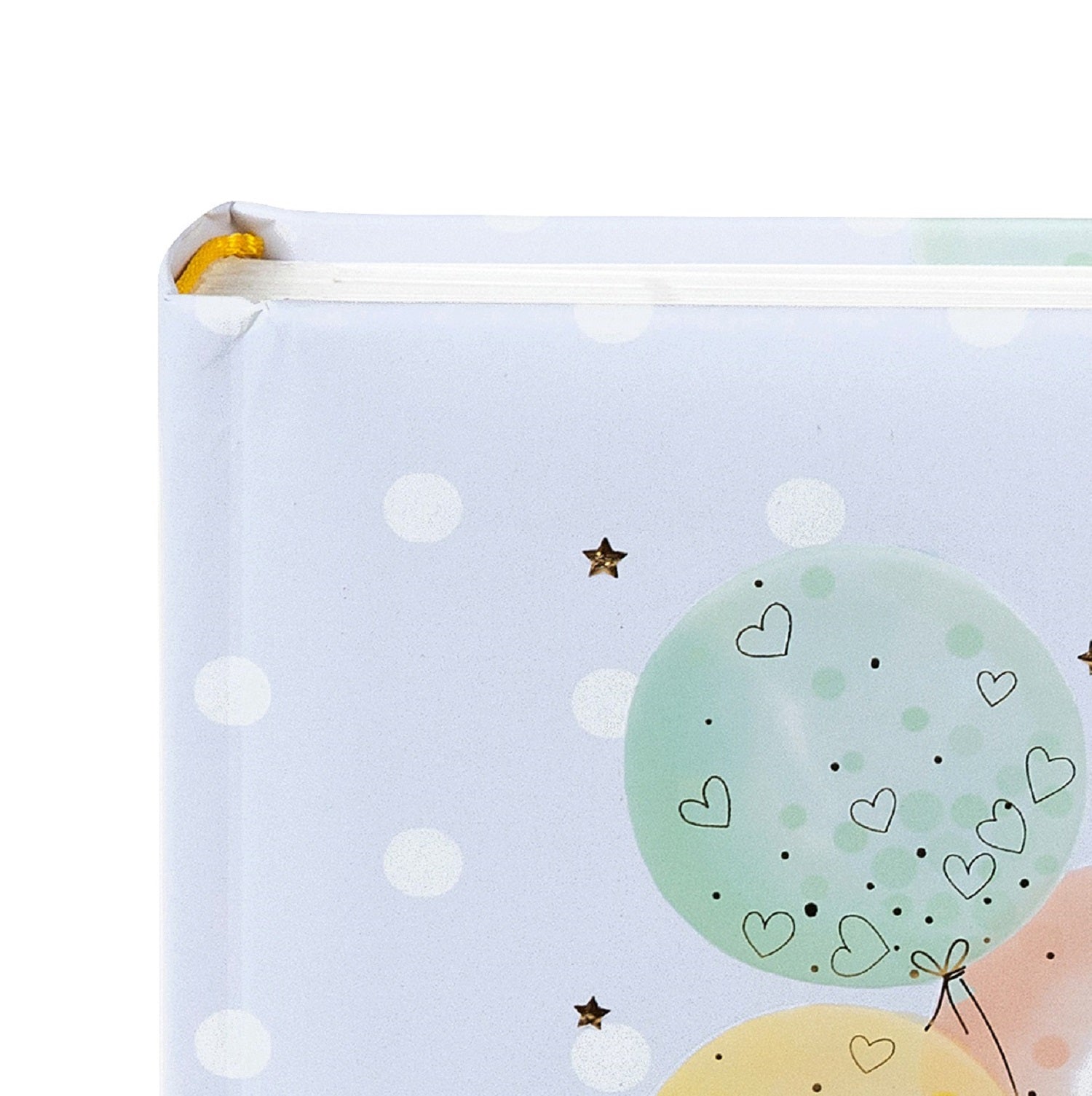 Goldbuch baby shower-themed photo album illustrated with cheerful animals and festive balloons.