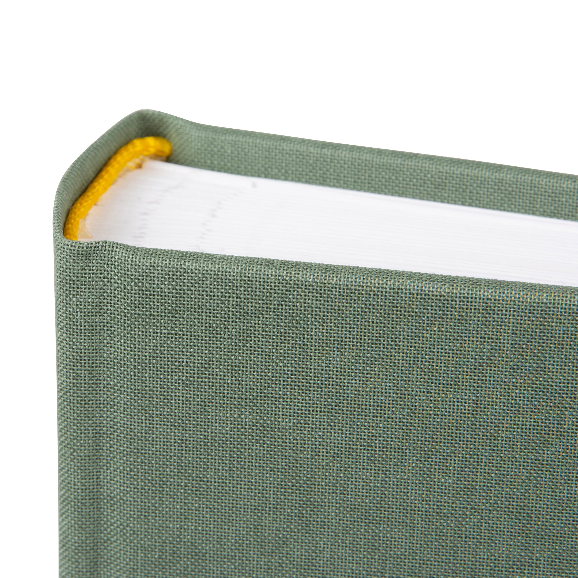 A green Goldbuch photo album in focus, with elegant pattern