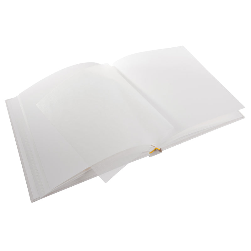 An open Photo Album with blank pages and a place for your precious photos, featured in the Goldbuch Photo Album collection.
